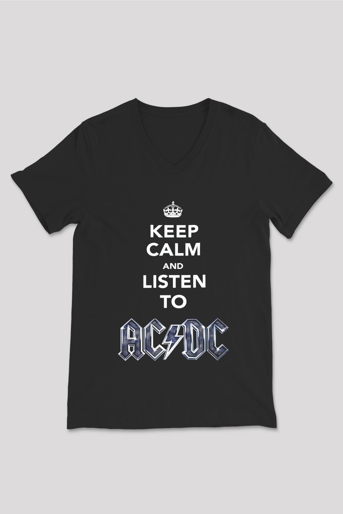 AC DC Keep Calm And Listen To Ac Dc Siyah Unisex V Yaka Tişört T-Shirt