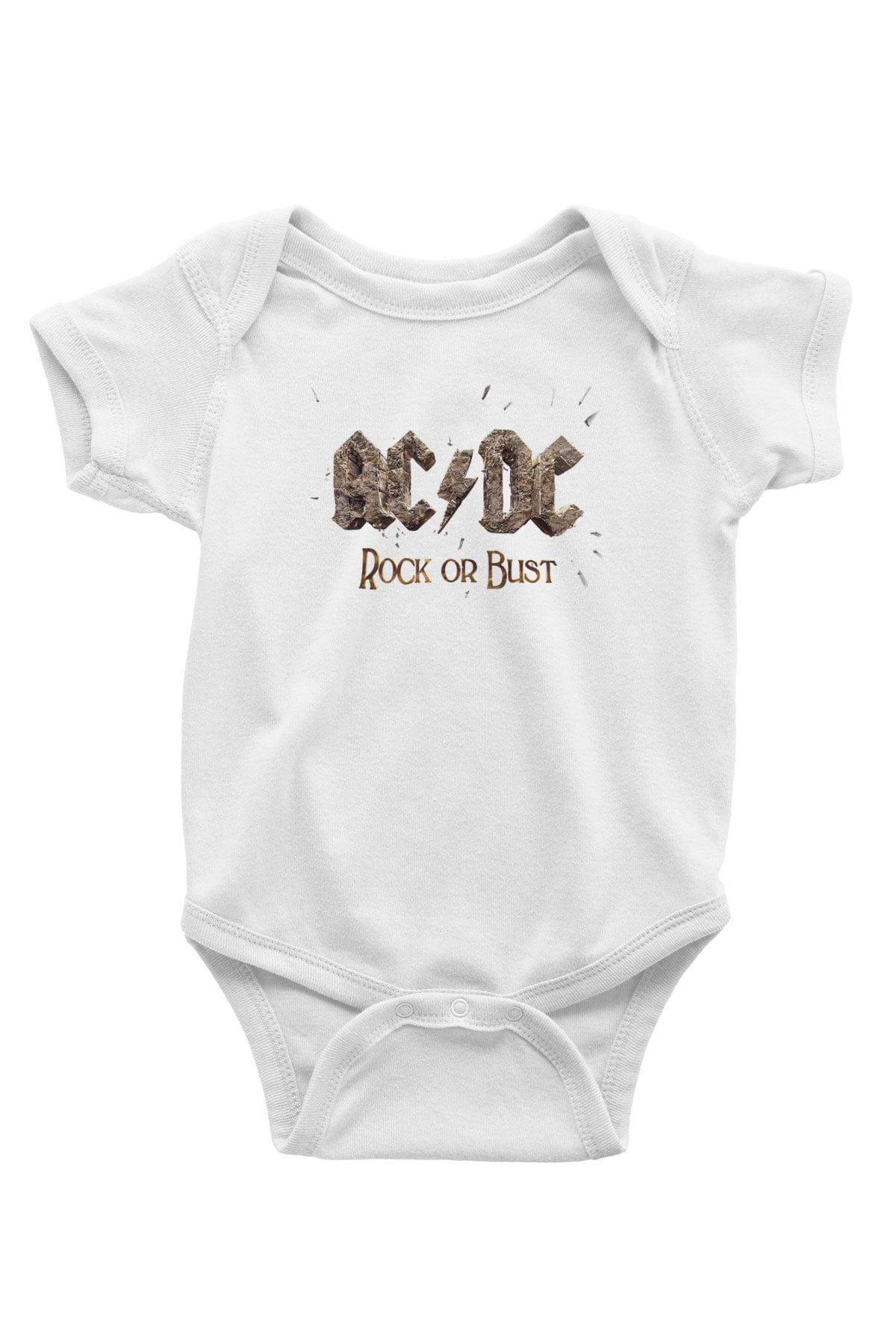 AC DC Rock Or Bust Baskılı Beyaz Unisex Bebek Body - Zıbın