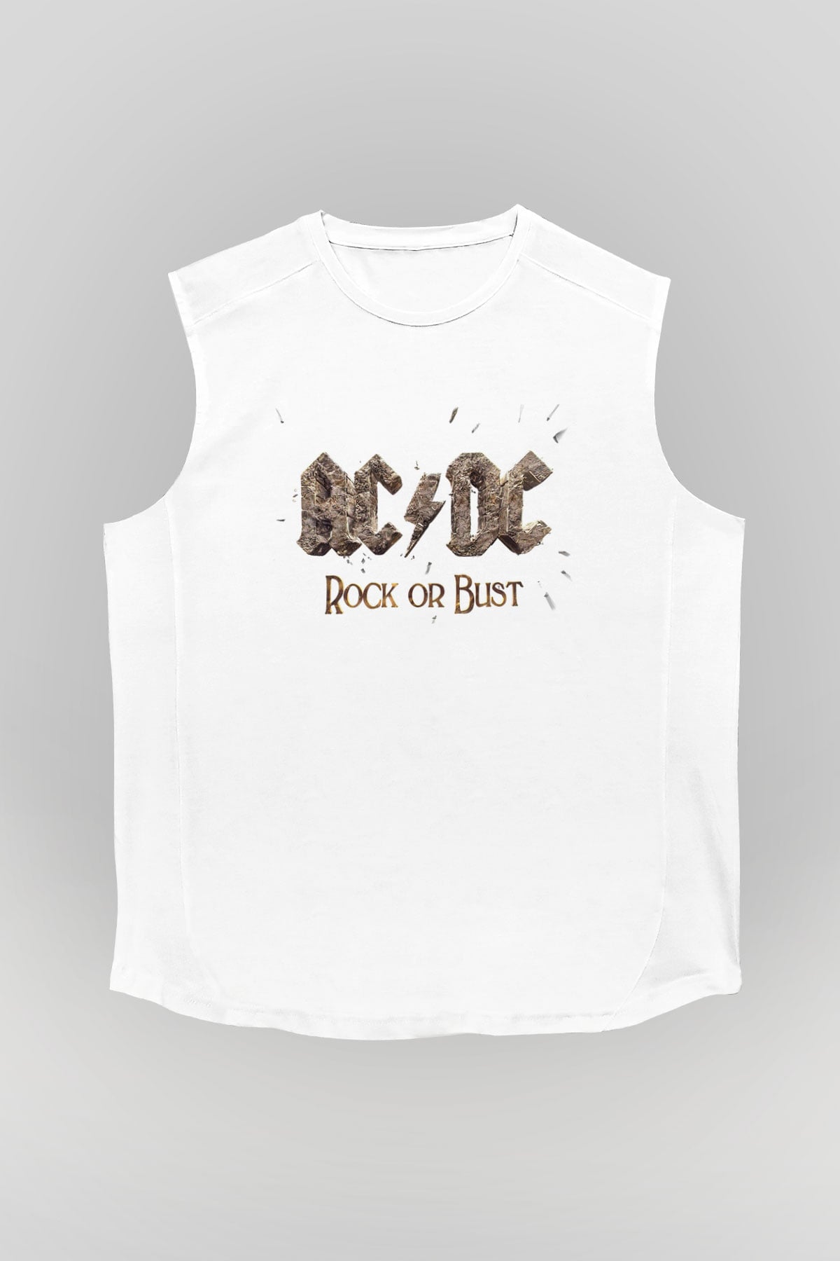 AC DC Rock Or Bust Beyaz Unisex Kolsuz Tişört