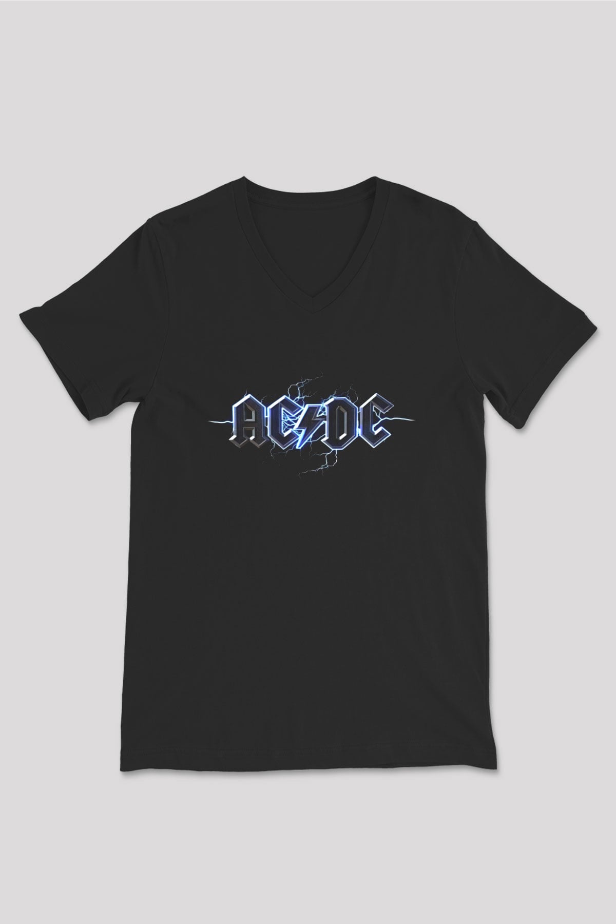 AC DC Thunderbolt Siyah Unisex V Yaka Tişört