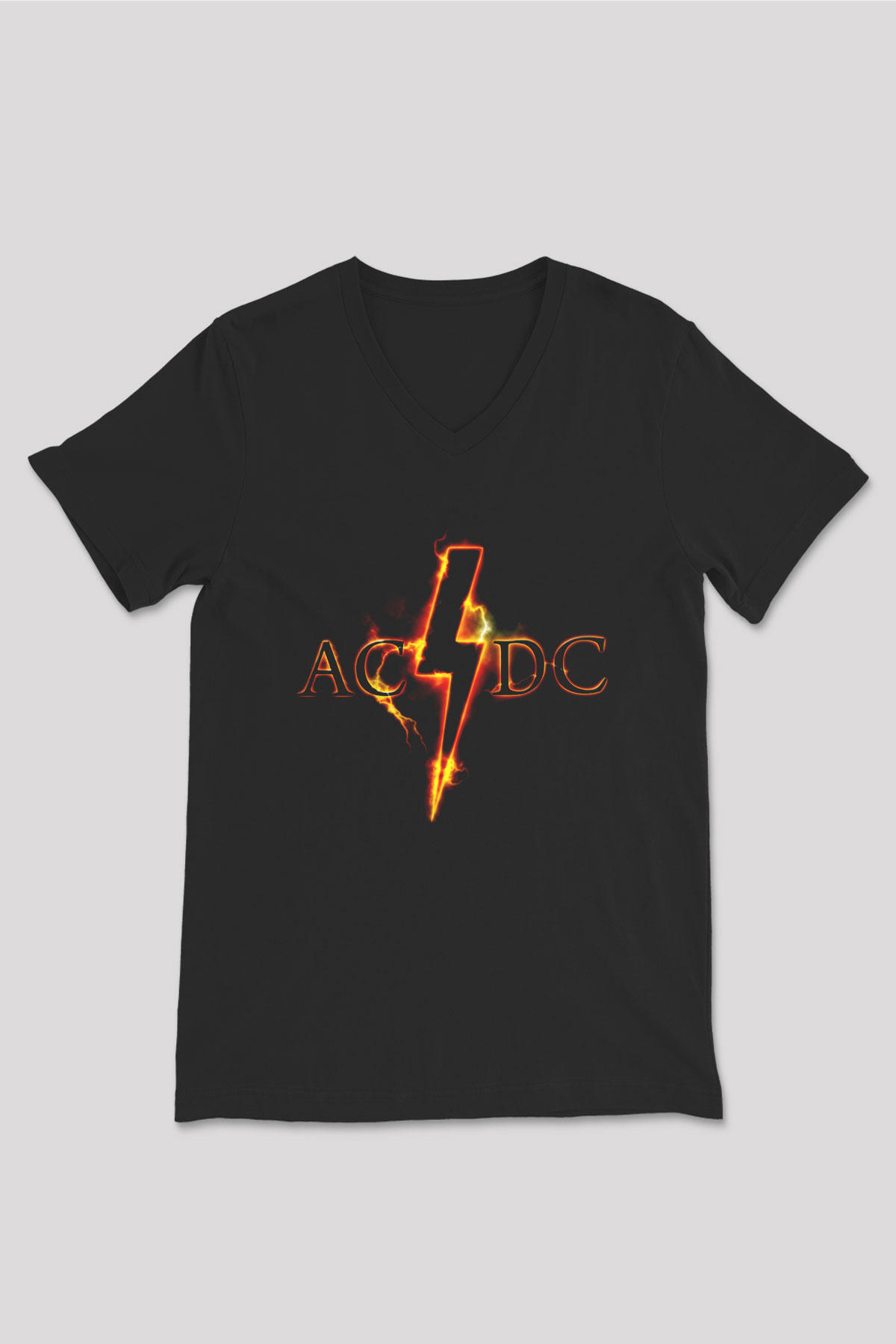 AC DC Thunderbolt Siyah Unisex V Yaka Tişört T-Shirt