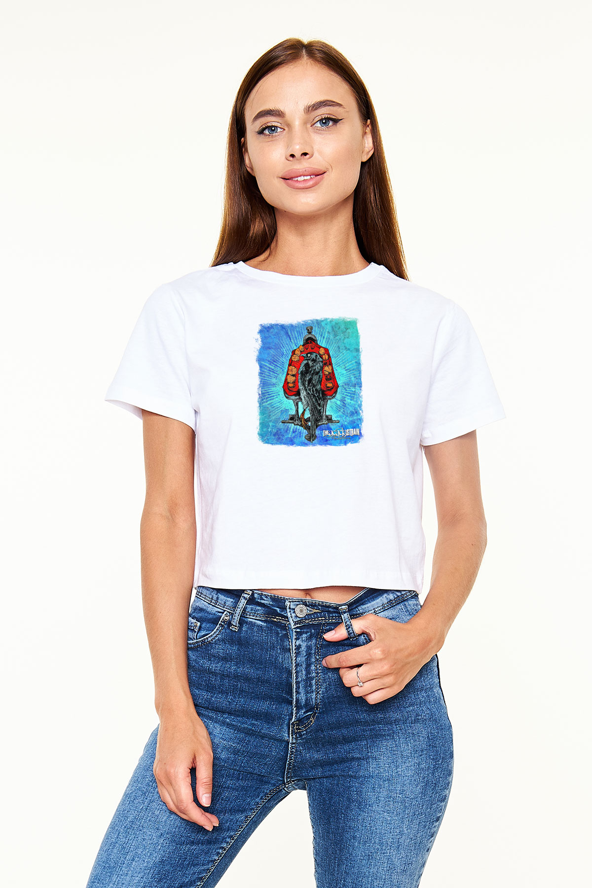 Acacia Strain Baskılı Unisex Beyaz Crop Top Tişört