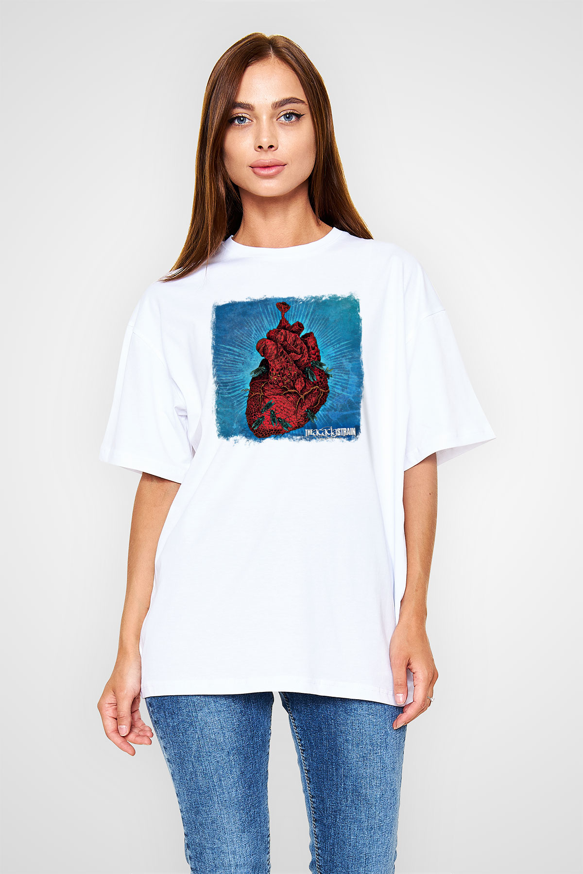 Acacia Strain Baskılı Unisex Beyaz Oversize Tişört