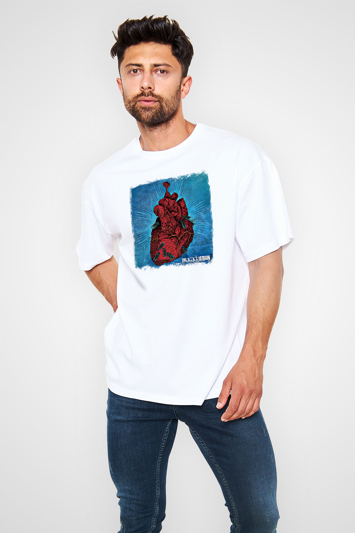 Acacia Strain Baskılı Unisex Beyaz Oversize Tişört
