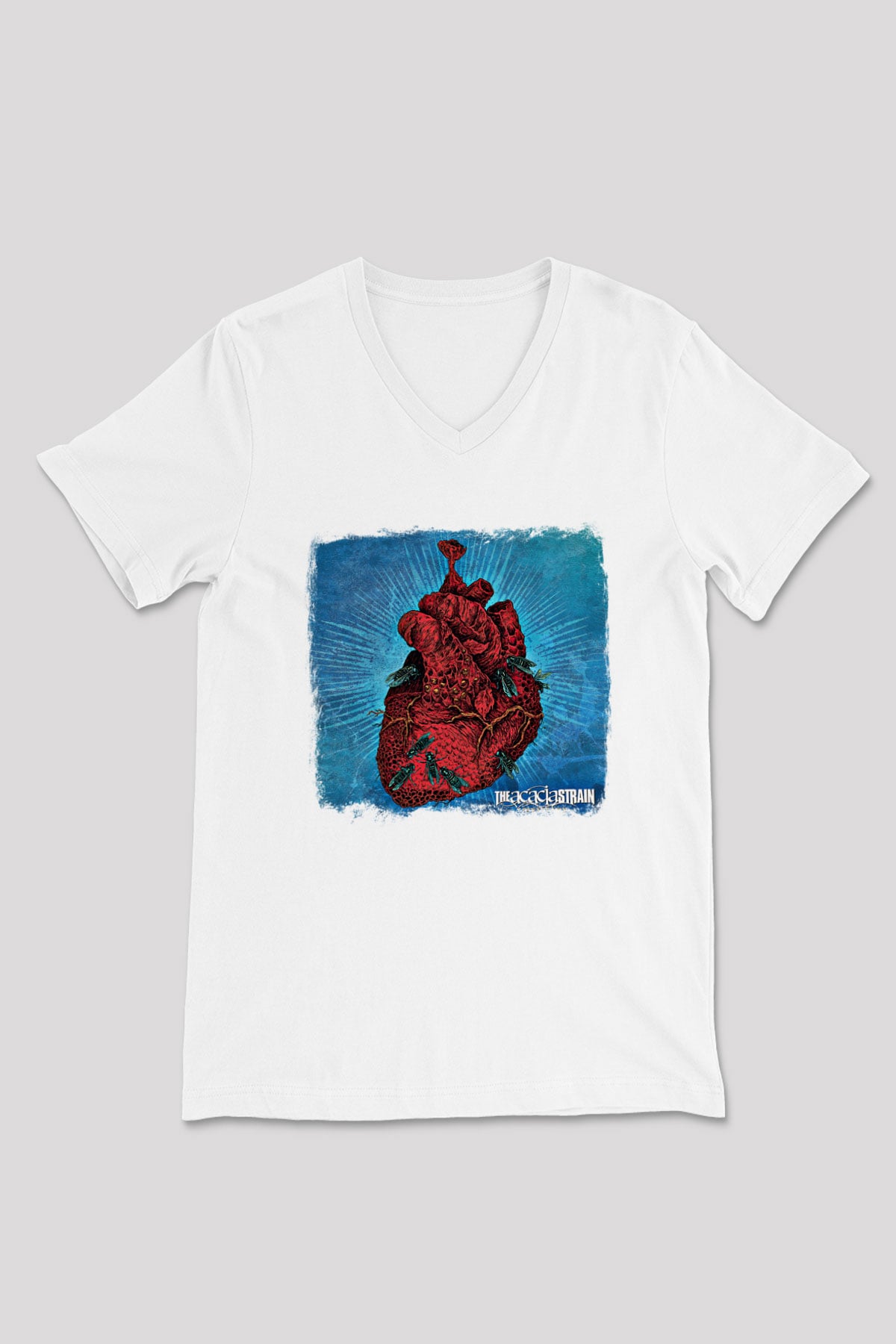 Acacia Strain Baskılı Unisex Beyaz V Yaka Tişört