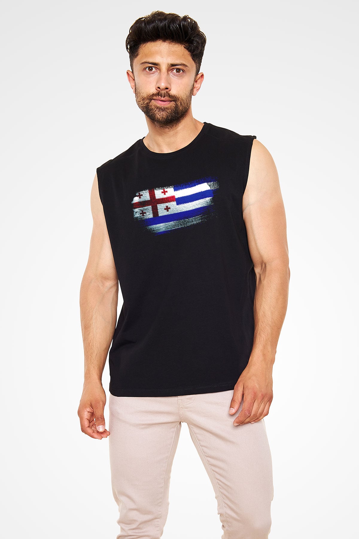 Acara Özerk Cumhuriyeti - Adjara Bayrağı Baskılı Unisex Siyah Kolsuz Tişört