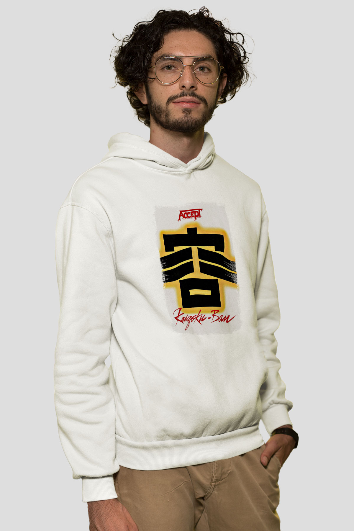 Accept Baskılı Unisex Beyaz Hoodie