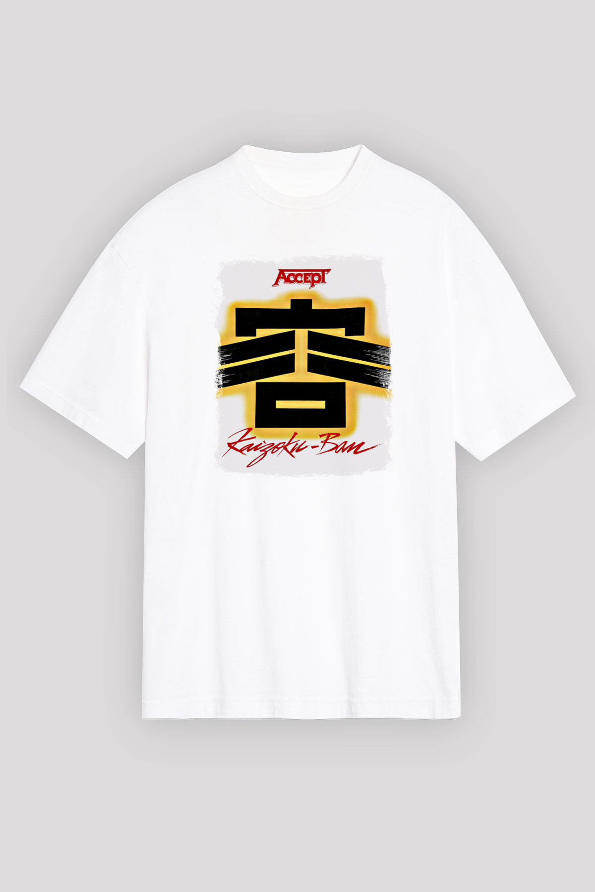 Accept Baskılı Unisex Beyaz Oversize Tişört