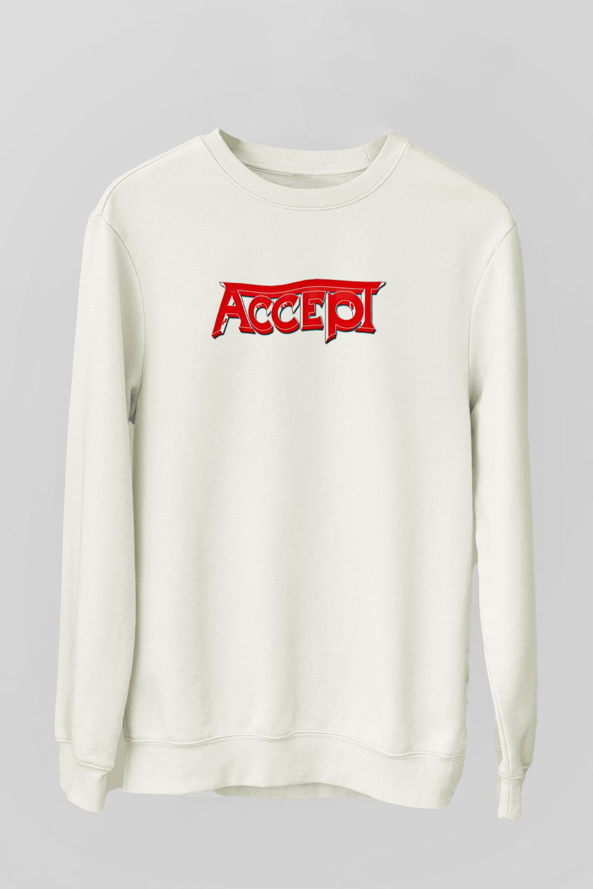 Accept Baskılı Unisex Beyaz Sweatshirt