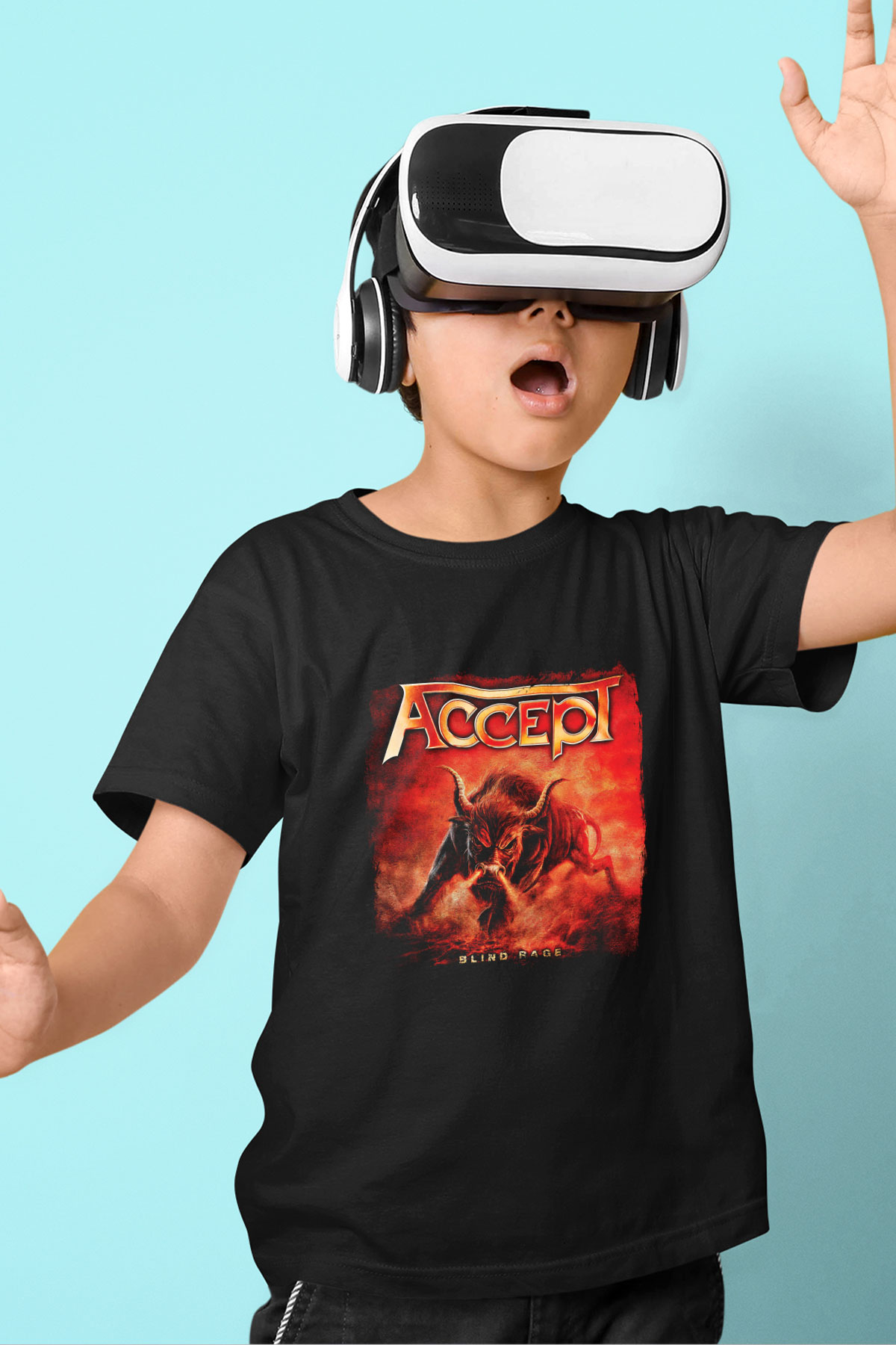 Accept Baskılı Unisex Siyah Çocuk Tişört