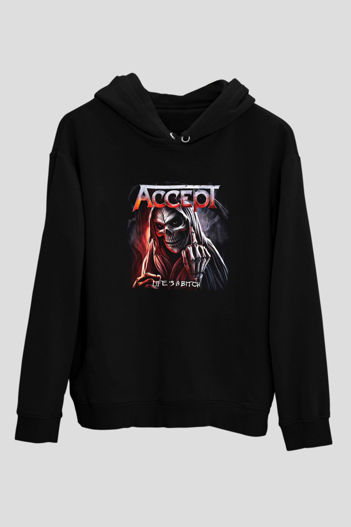 Accept Baskılı Unisex Siyah Hoodie