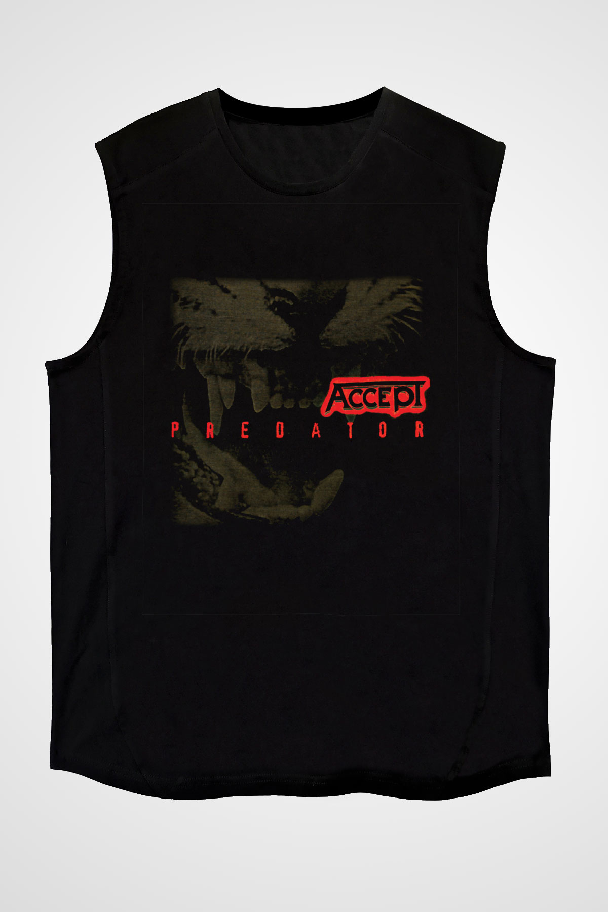 Accept Baskılı Unisex Siyah Kolsuz Tişört