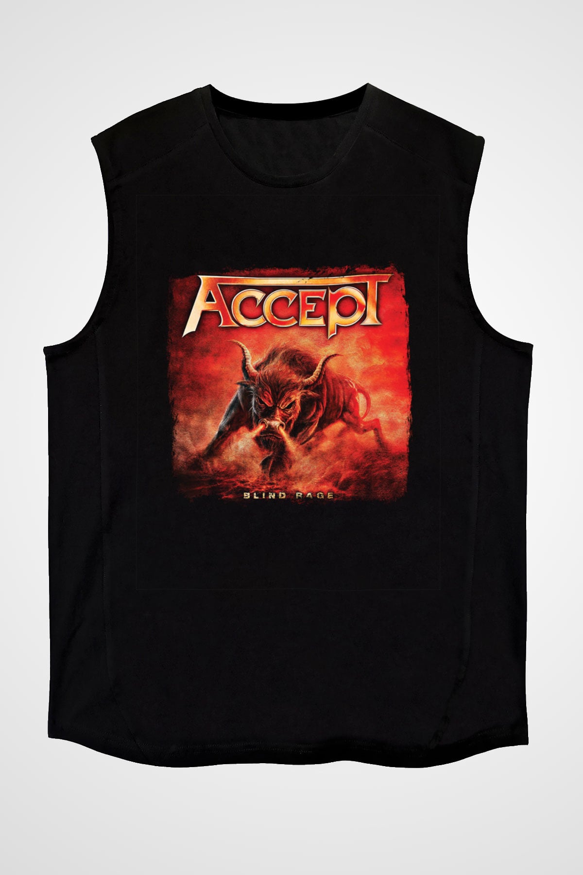 Accept Baskılı Unisex Siyah Kolsuz Tişört