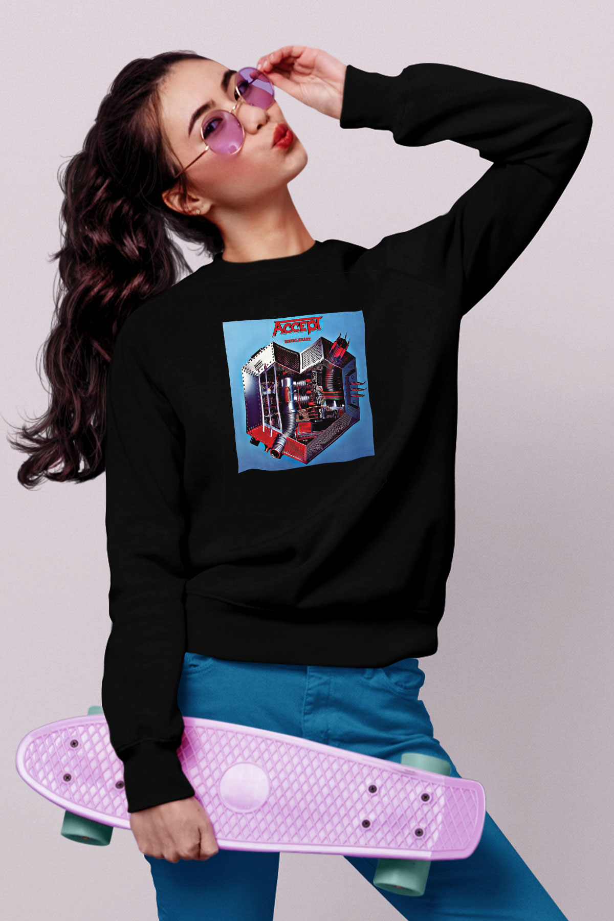 Accept Baskılı Unisex Siyah Sweatshirt