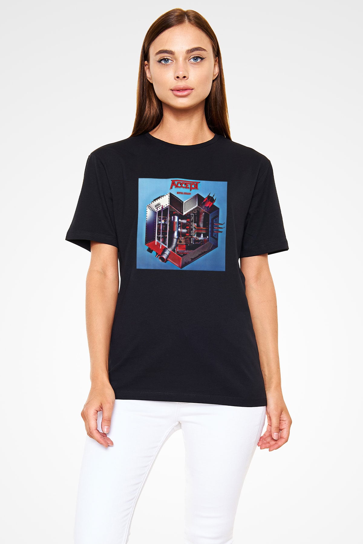 Accept Baskılı Unisex Siyah Tişört