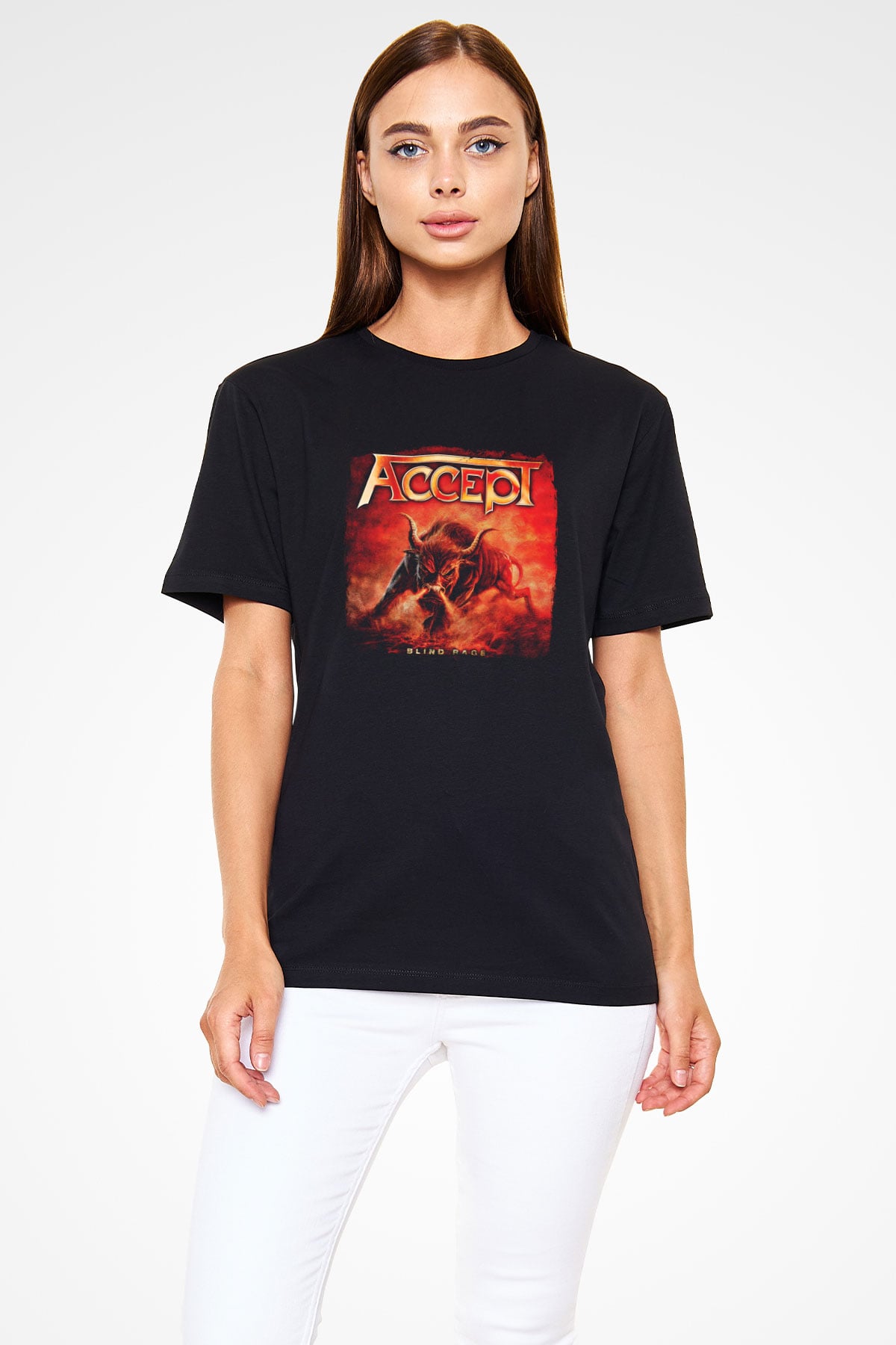 Accept Baskılı Unisex Siyah Tişört