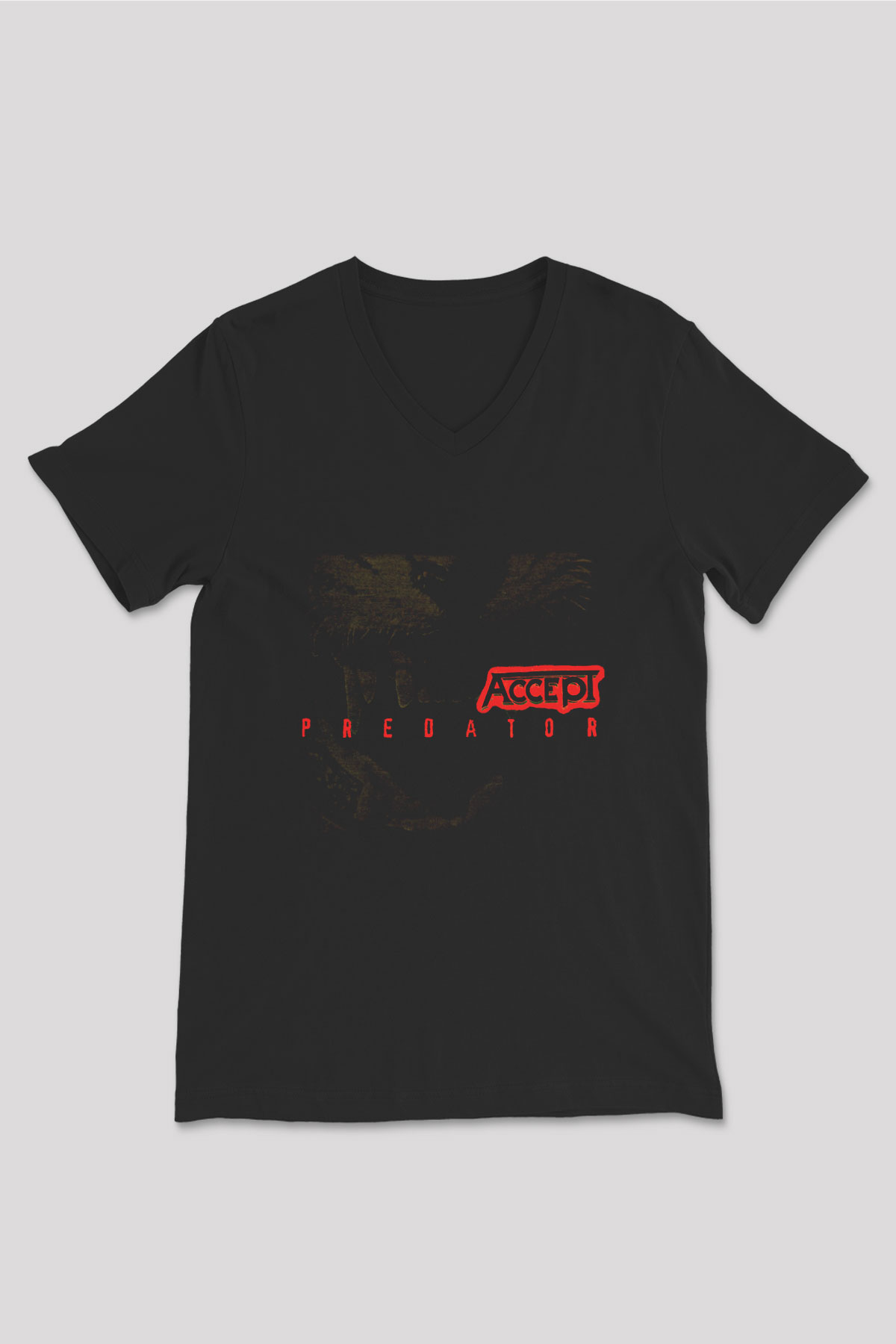 Accept Baskılı Unisex Siyah V Yaka Tişört