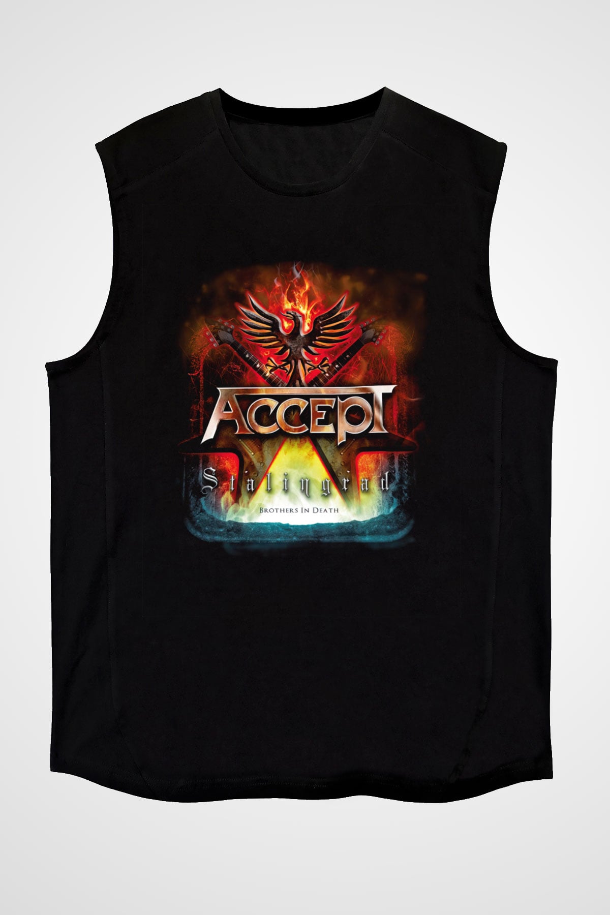 Accept Siyah Unisex Kolsuz Tişört