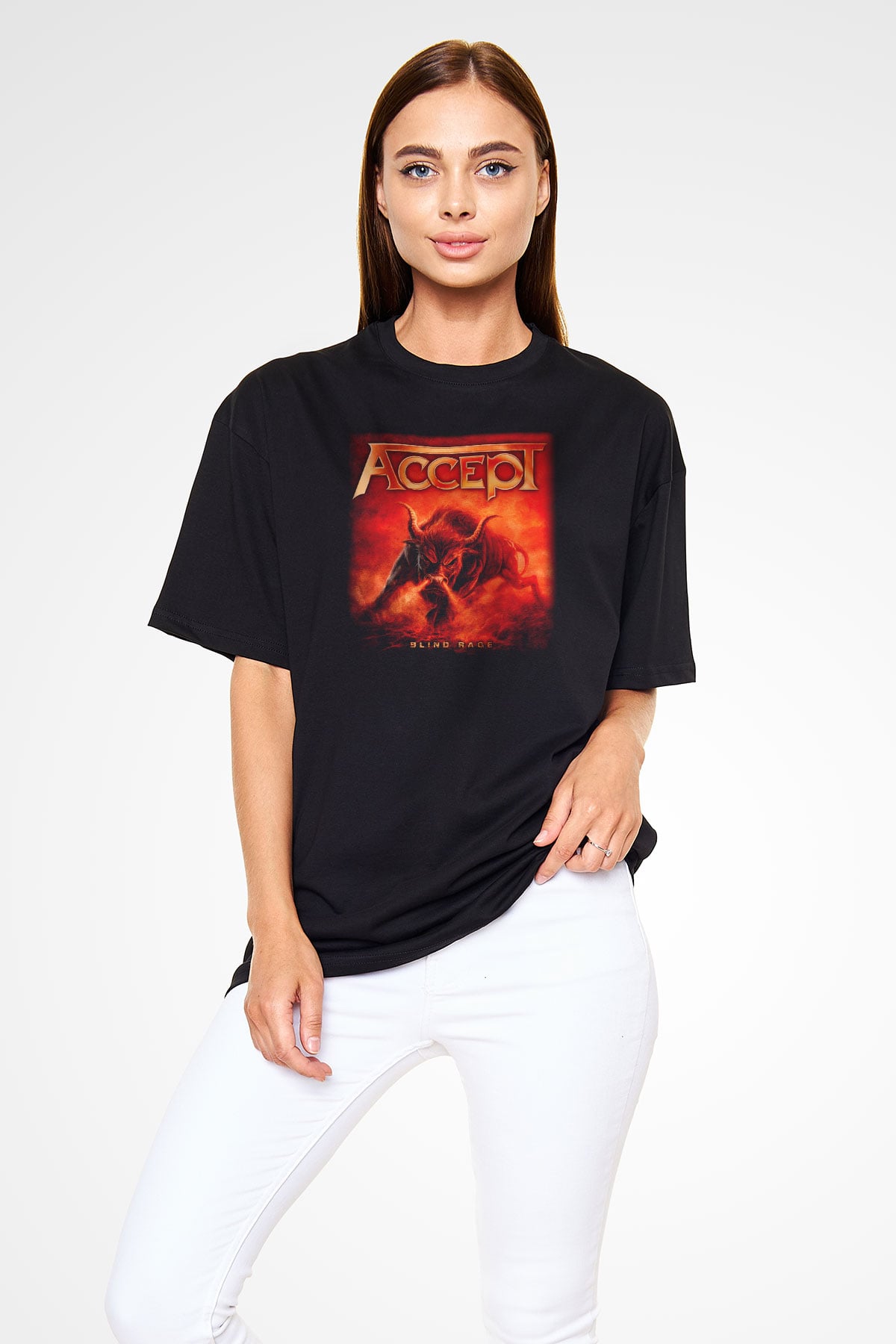 Accept Siyah Unisex Oversize Tişört T-Shirt