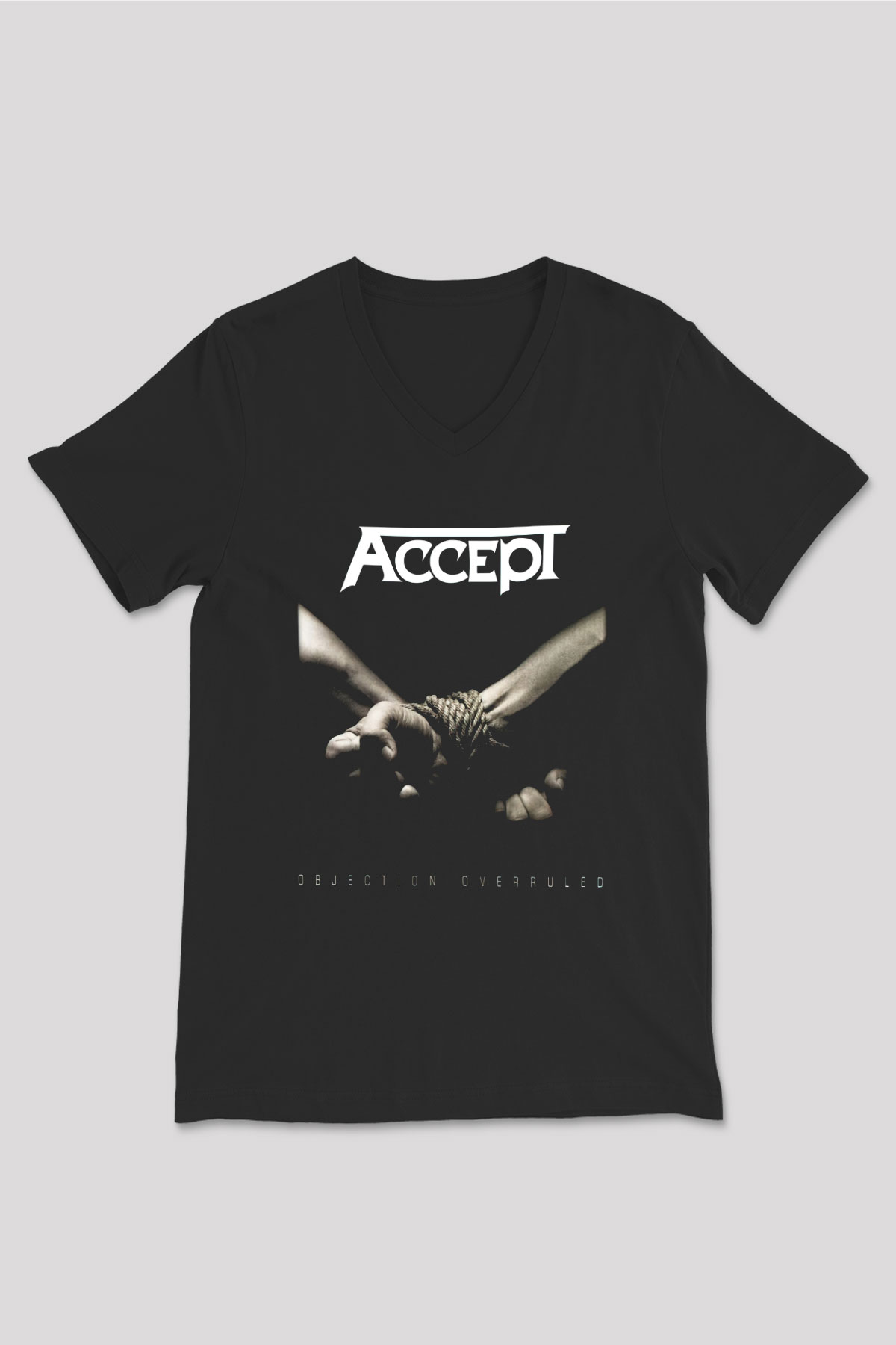Accept Siyah Unisex V Yaka Tişört T-Shirt
