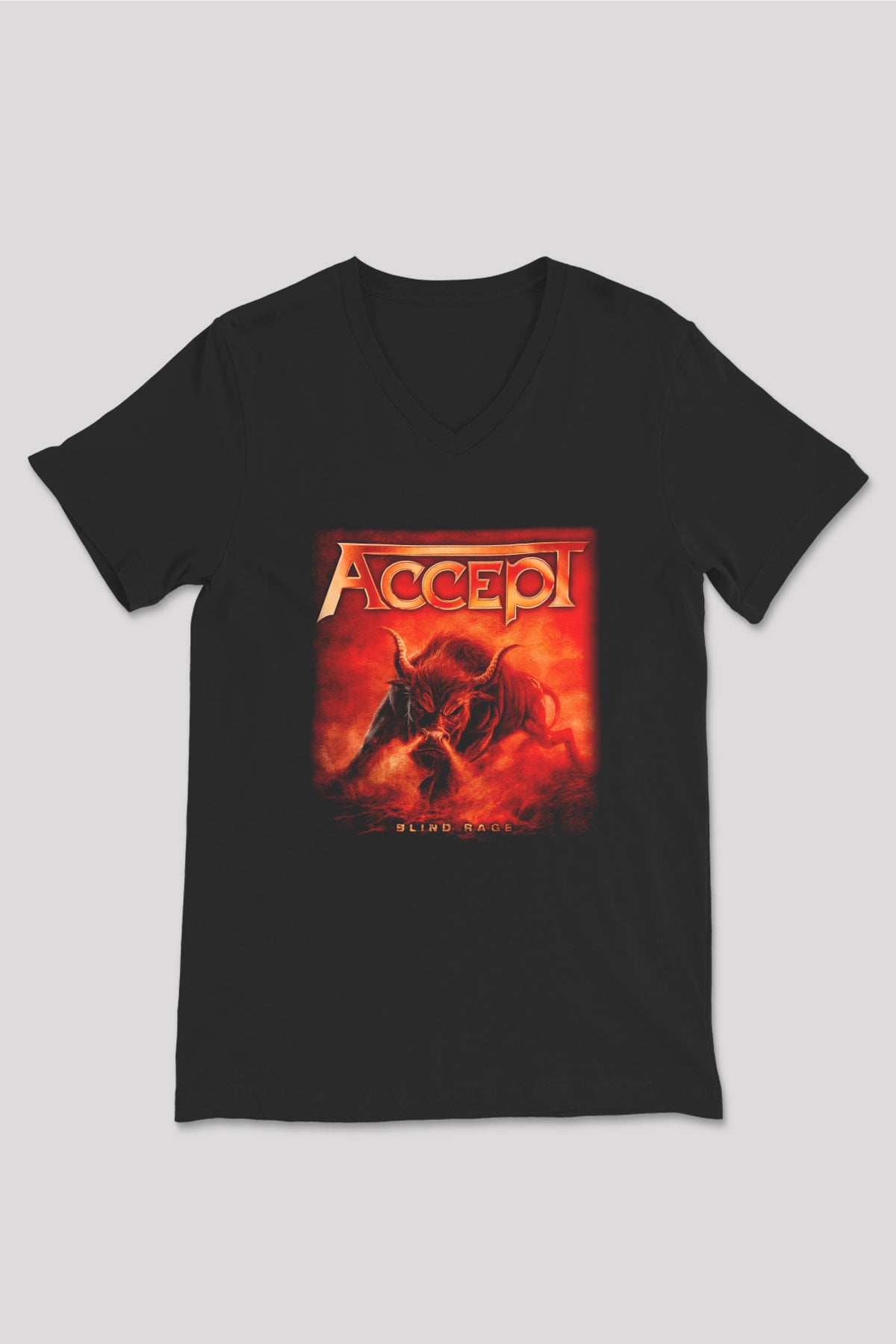 Accept Siyah Unisex V Yaka Tişört T-Shirt
