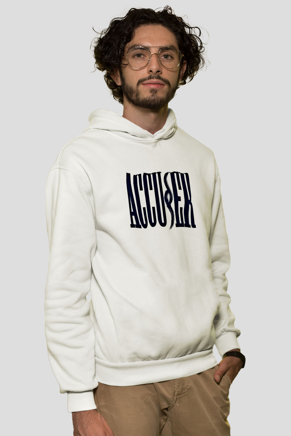 Accuser Baskılı Unisex Beyaz Hoodie