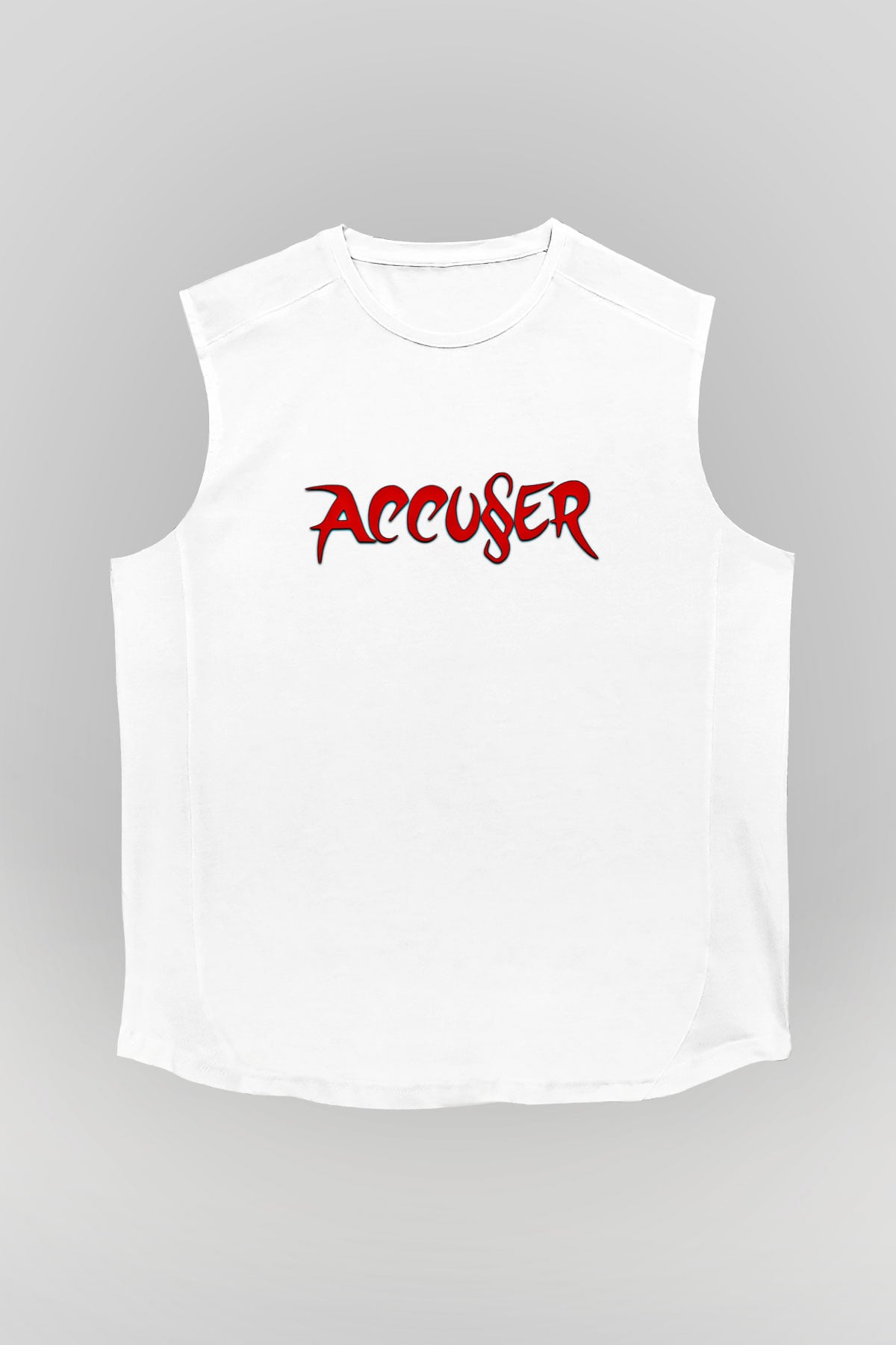 Accuser Baskılı Unisex Beyaz Kolsuz Tişört