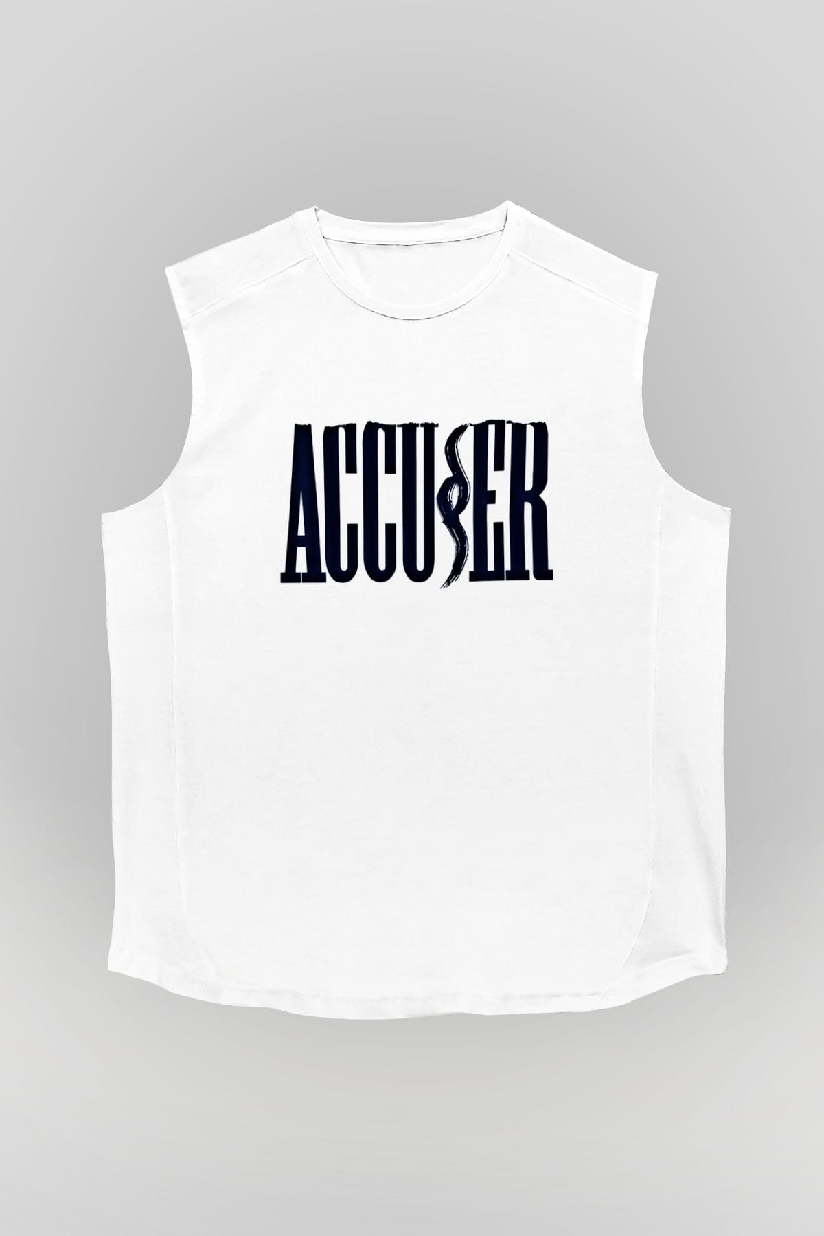 Accuser Baskılı Unisex Beyaz Kolsuz Tişört