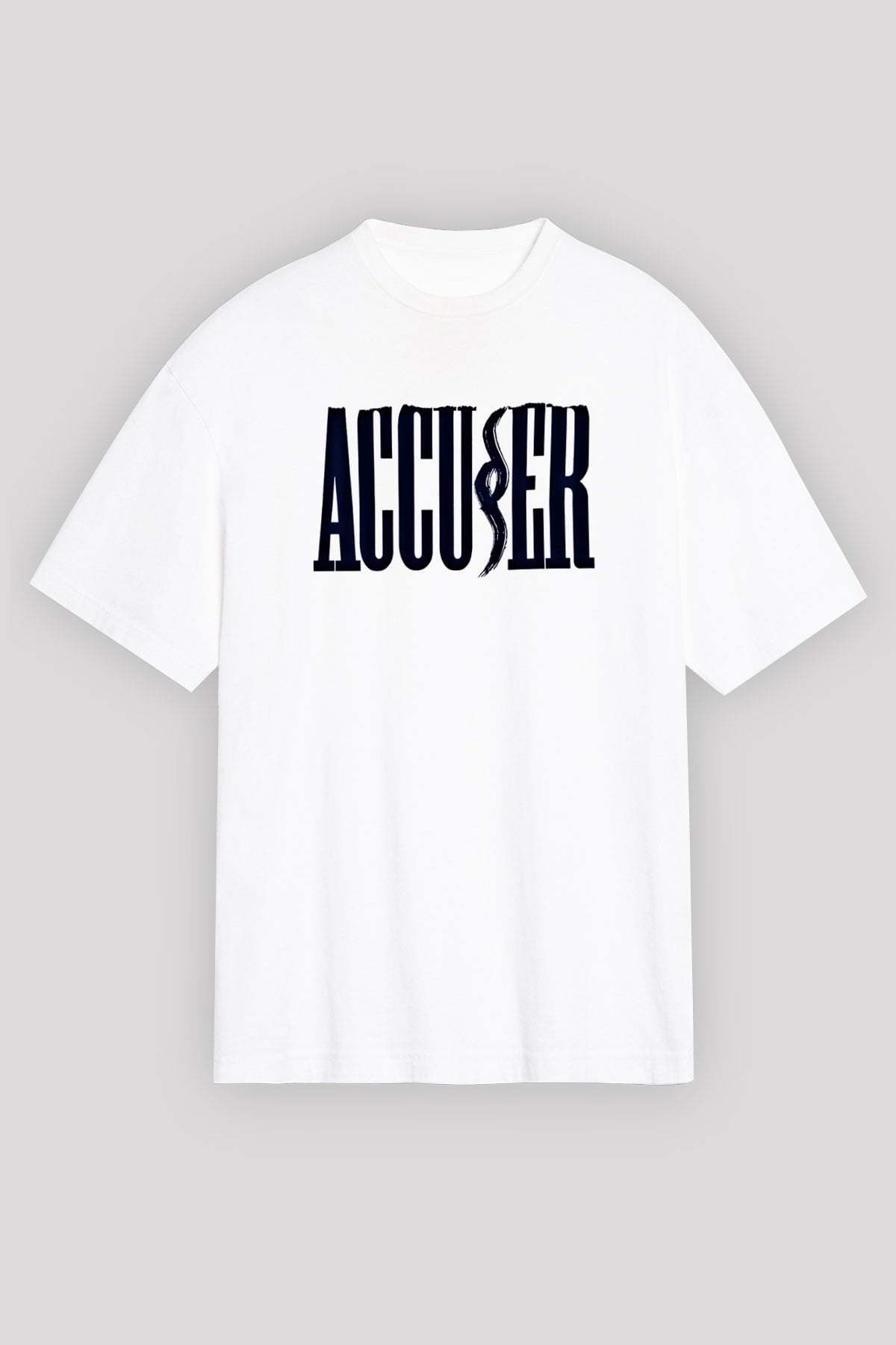 Accuser Baskılı Unisex Beyaz Oversize Tişört