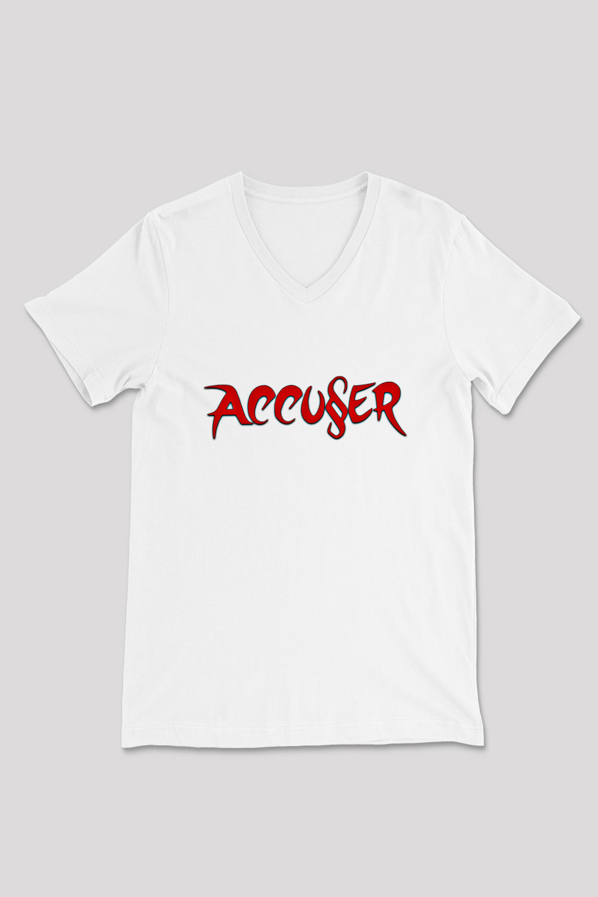 Accuser Baskılı Unisex Beyaz V Yaka Tişört
