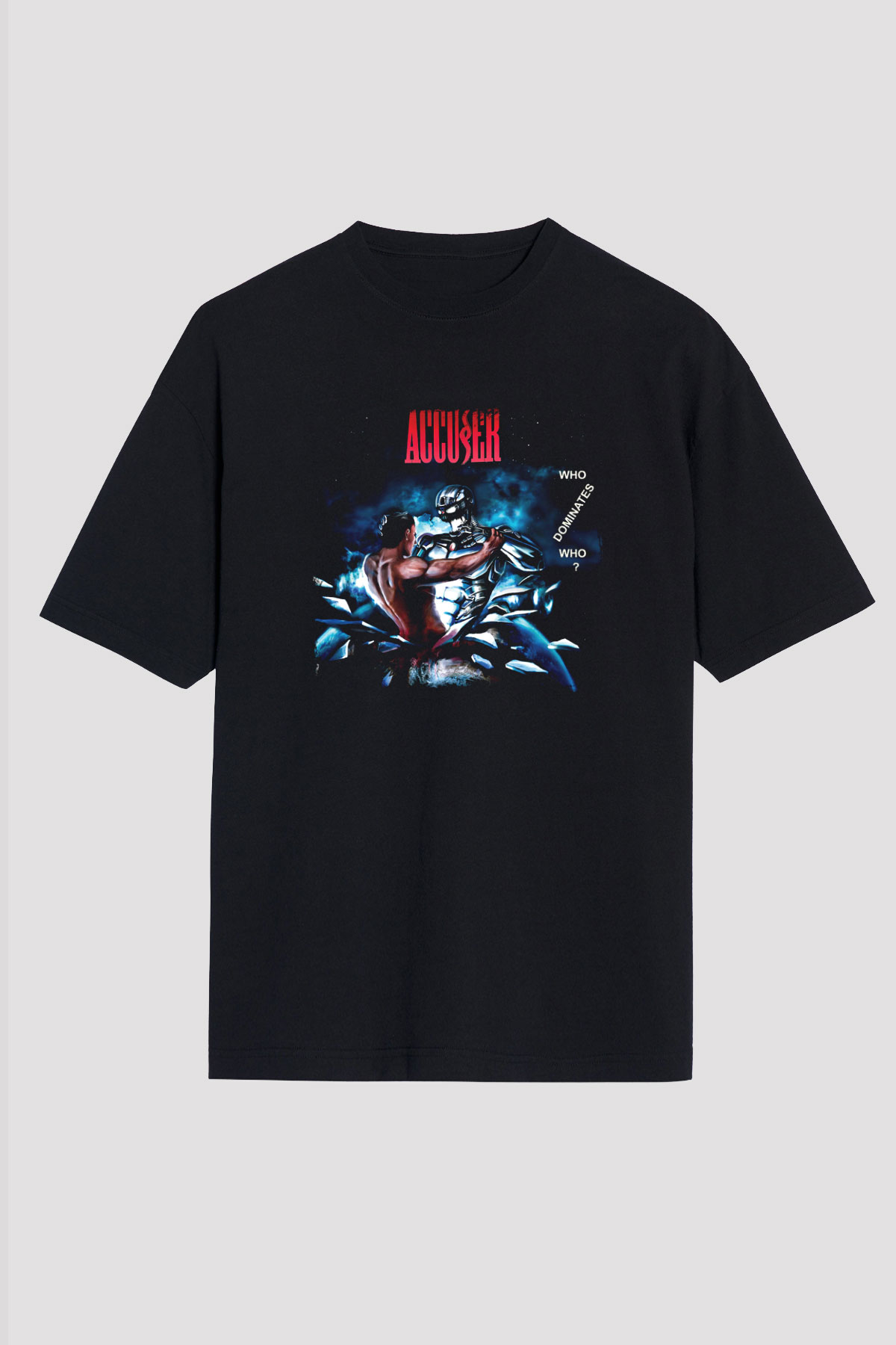 Accuser Baskılı Unisex Siyah Oversize Tişört