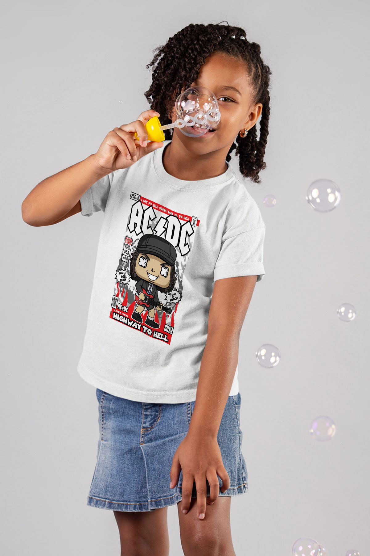 ACDC Baskılı Unisex Beyaz Çocuk Tişört