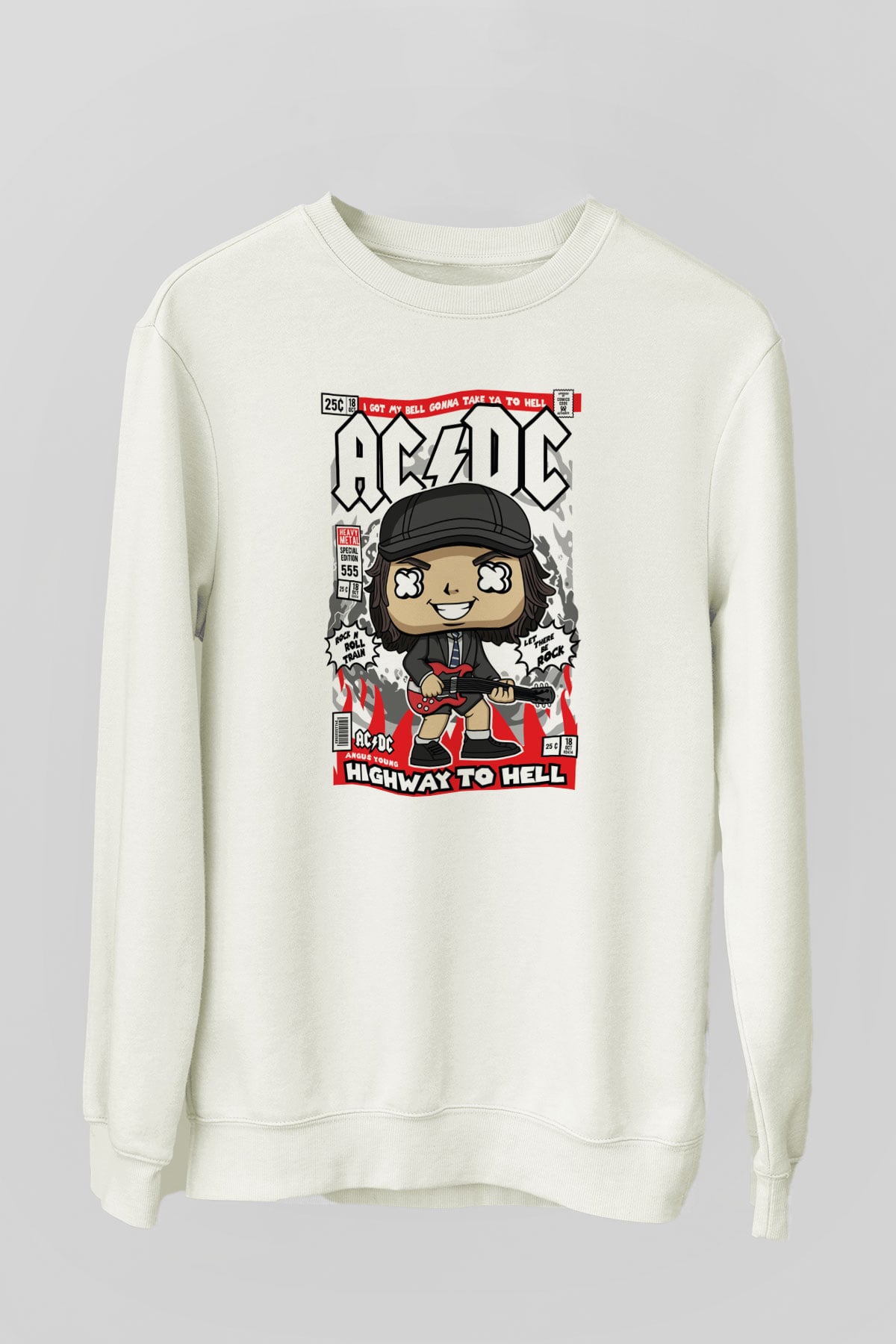 ACDC Baskılı Unisex Beyaz Sweatshirt