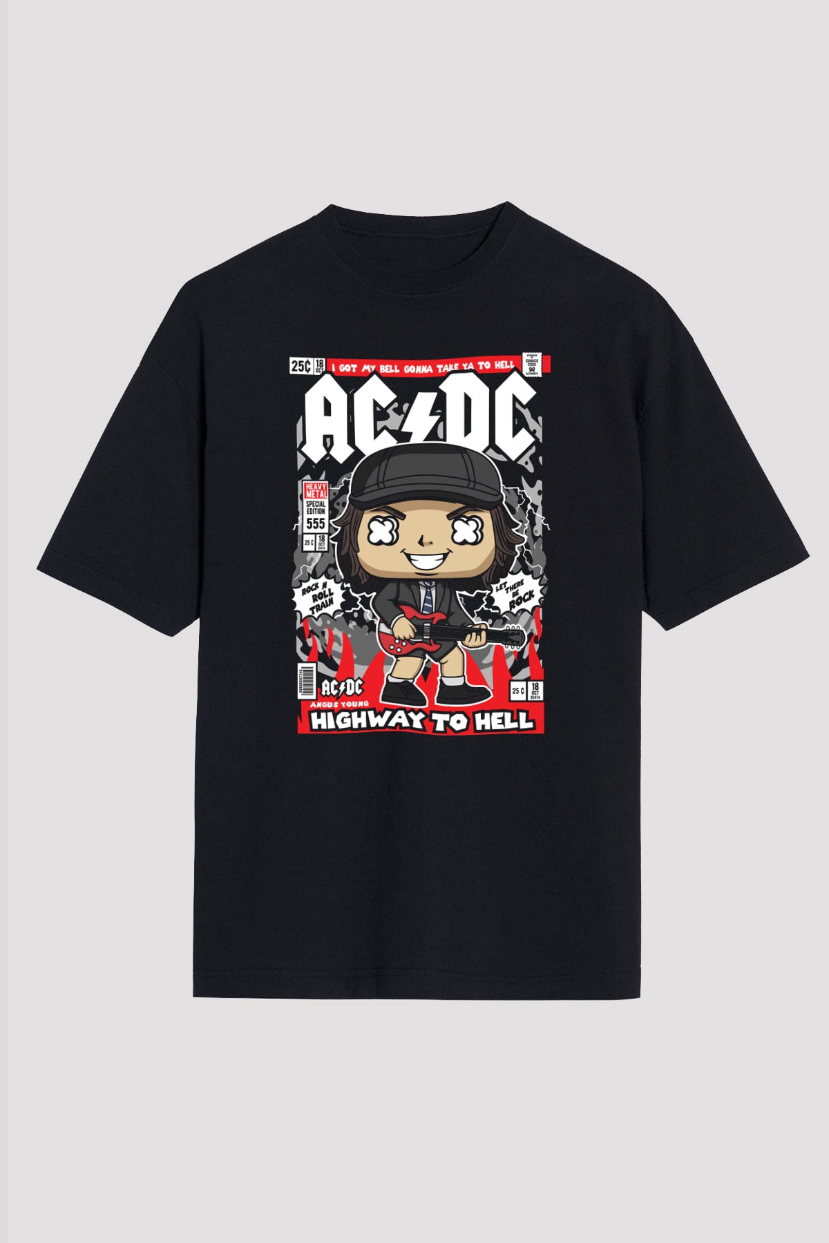 ACDC Baskılı Unisex Siyah Oversize Tişört
