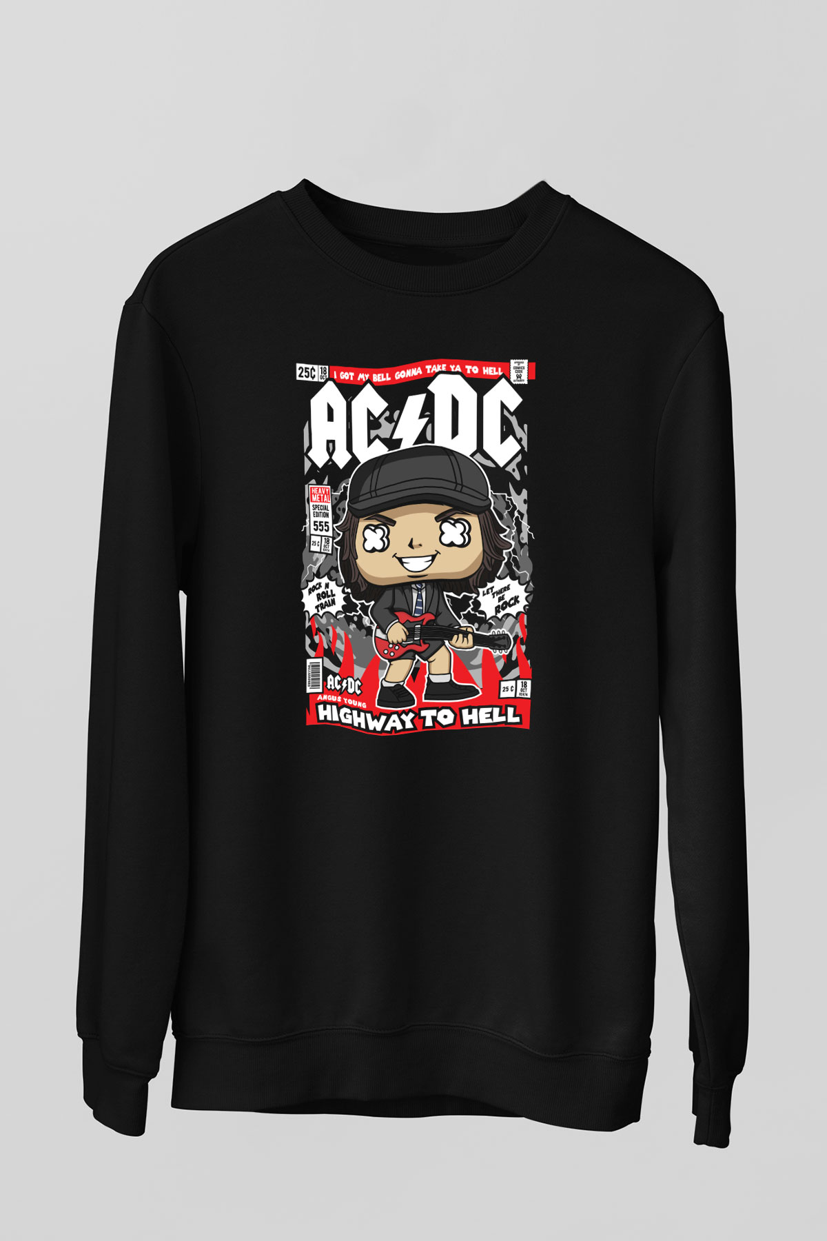 ACDC Baskılı Unisex Siyah Sweatshirt