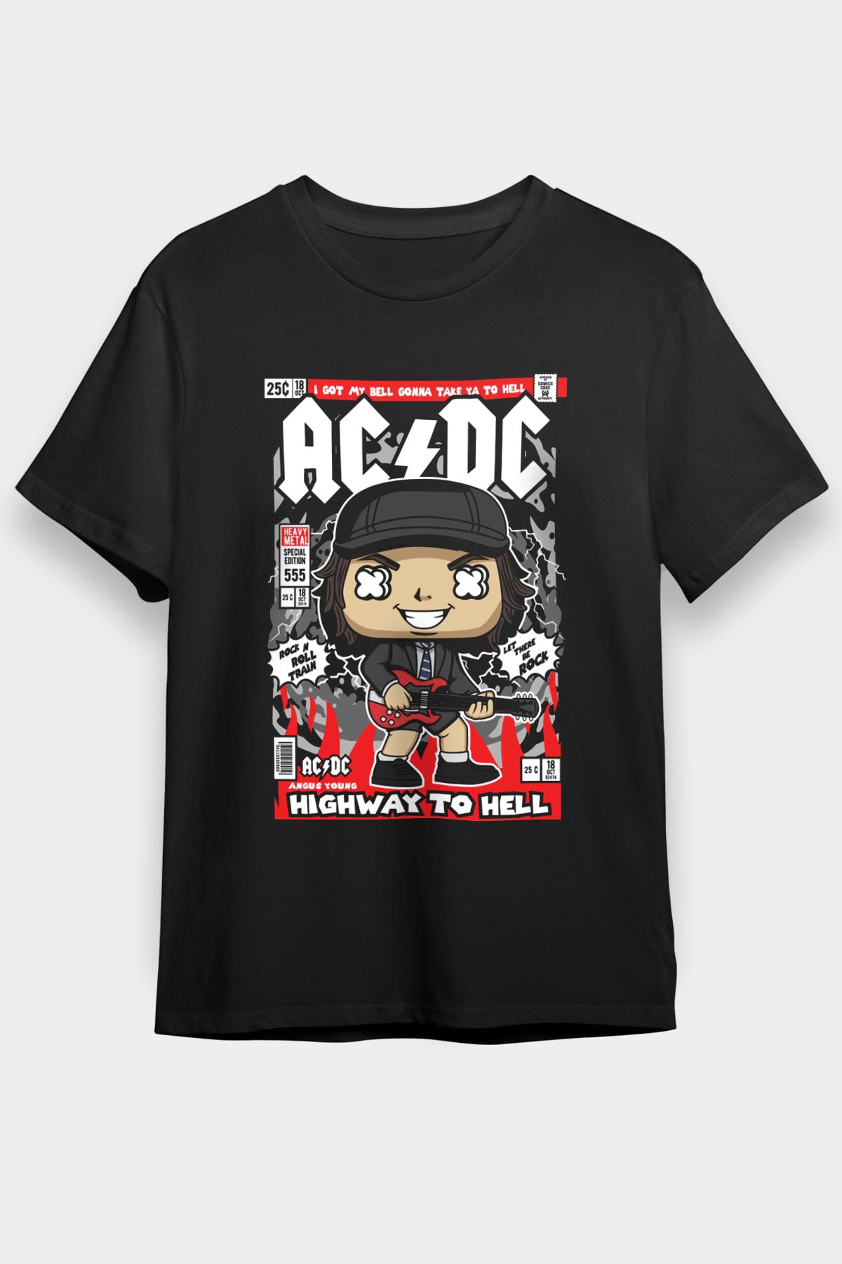 ACDC Baskılı Unisex Siyah Tişört