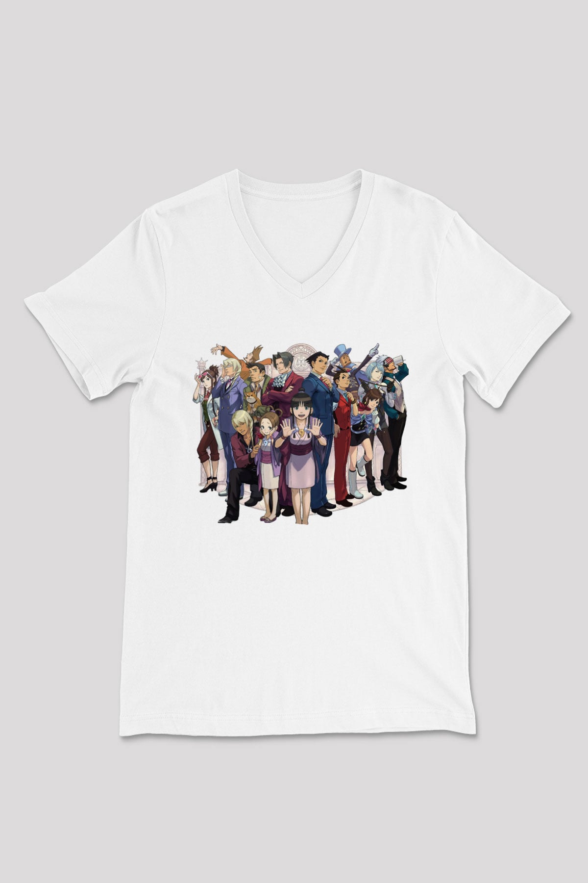 Ace Attorney Beyaz Unisex V Yaka Tişört