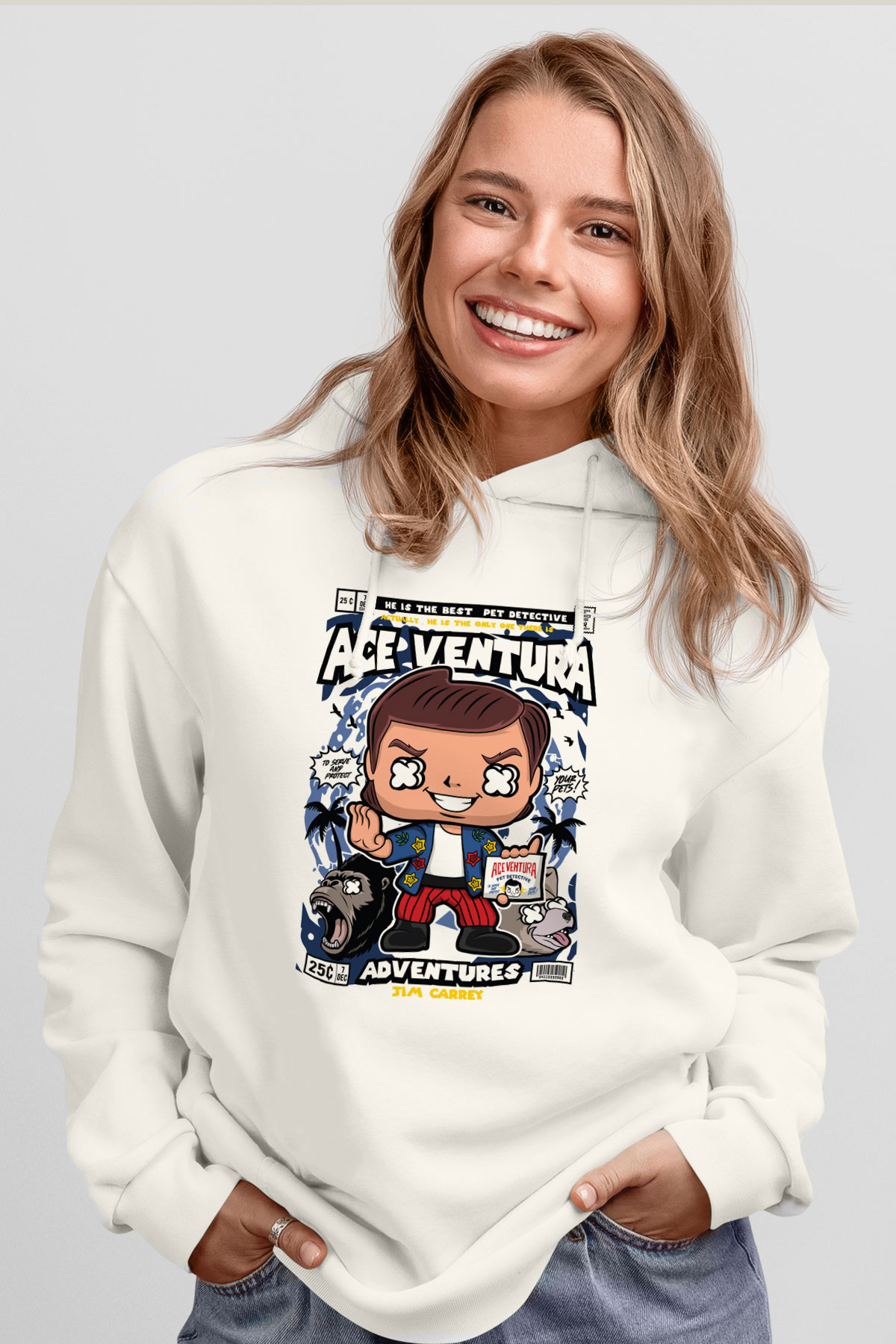 Ace Ventura Baskılı Unisex Beyaz Hoodie