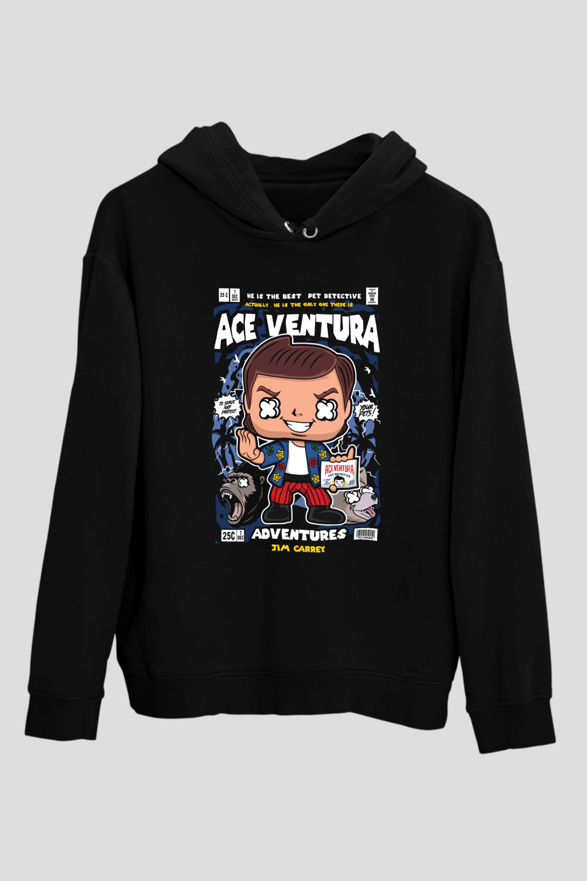 Ace Ventura Baskılı Unisex Siyah Hoodie