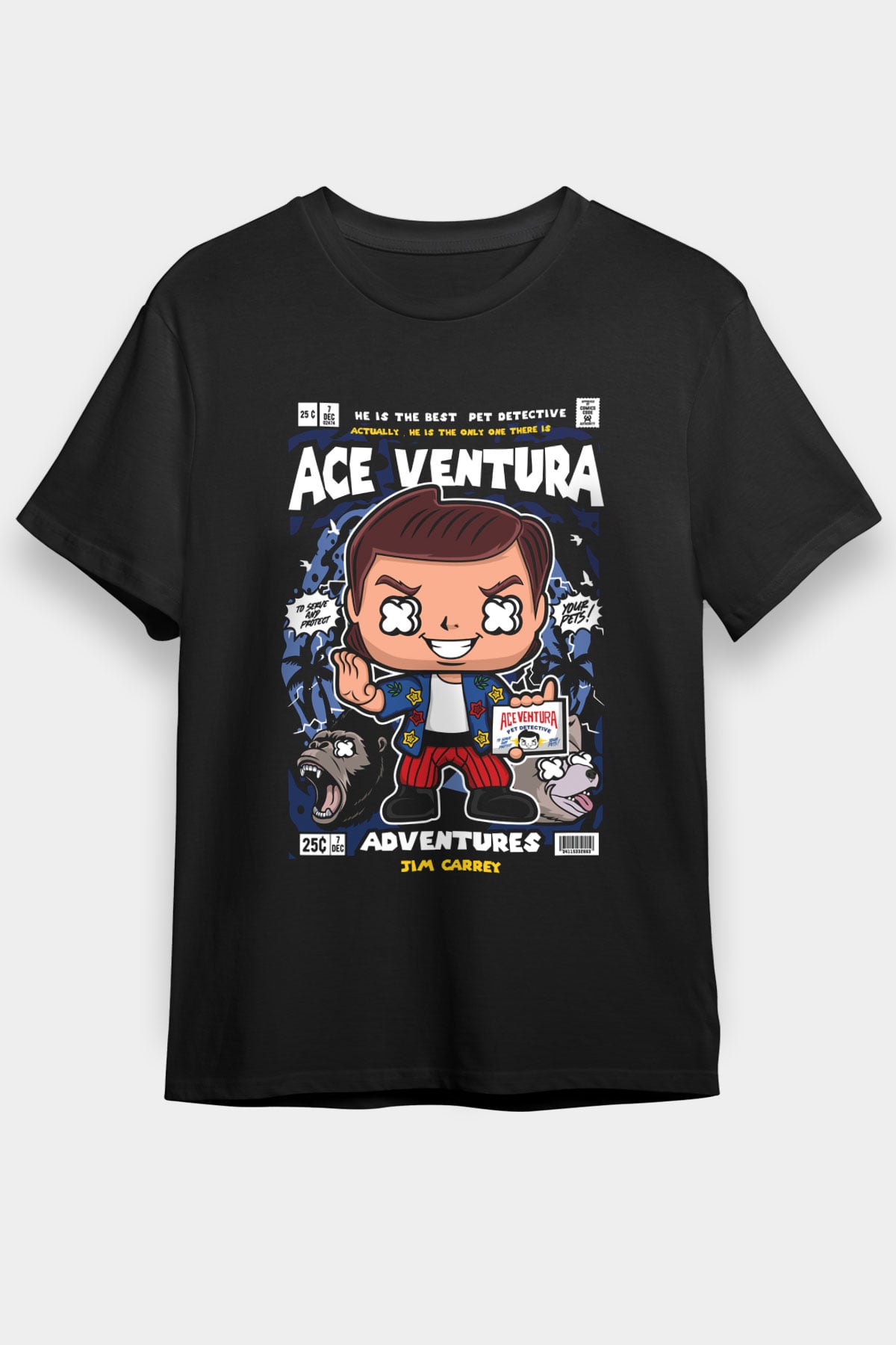 Ace Ventura Baskılı Unisex Siyah Tişört