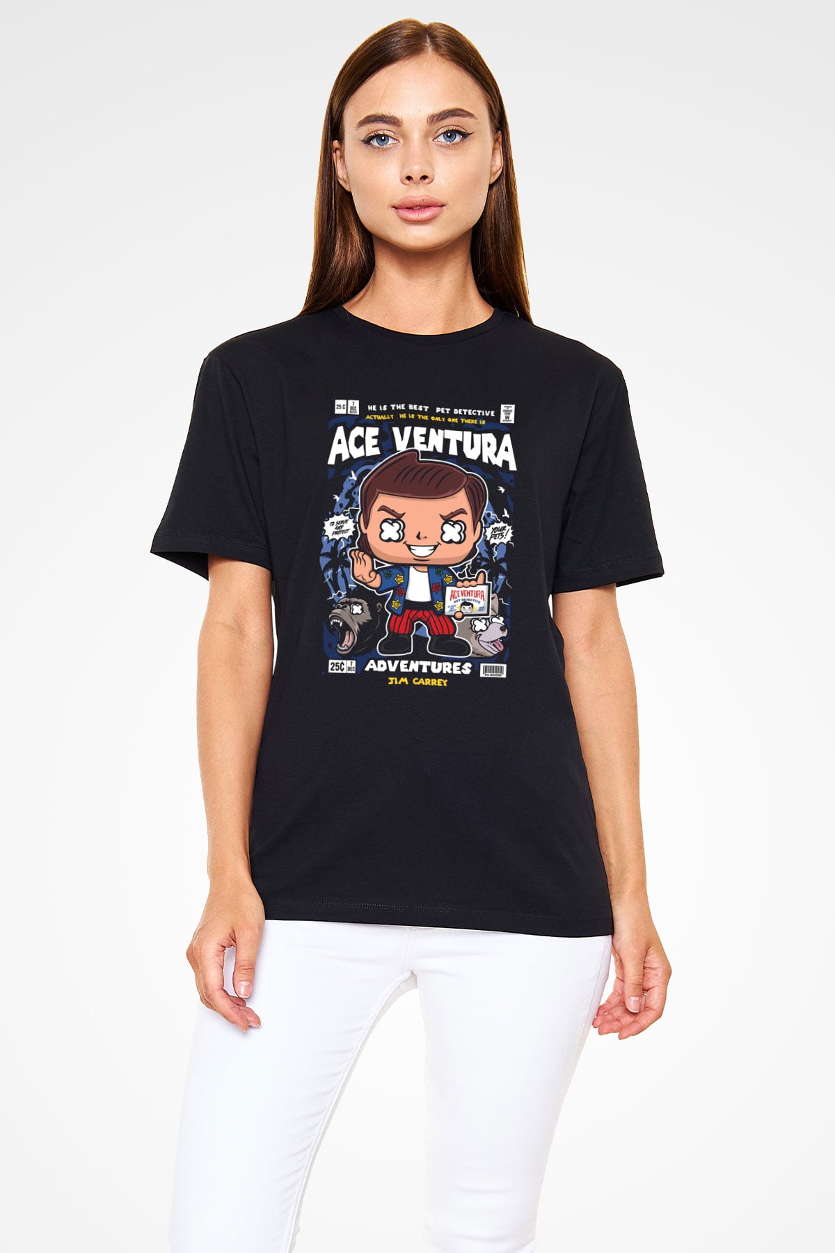 Ace Ventura Baskılı Unisex Siyah Tişört