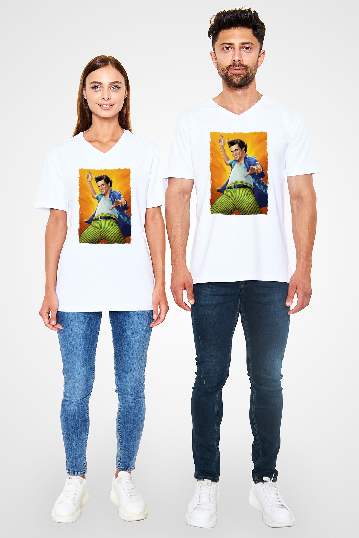 Ace Ventura Beyaz Unisex  V Yaka Tişört