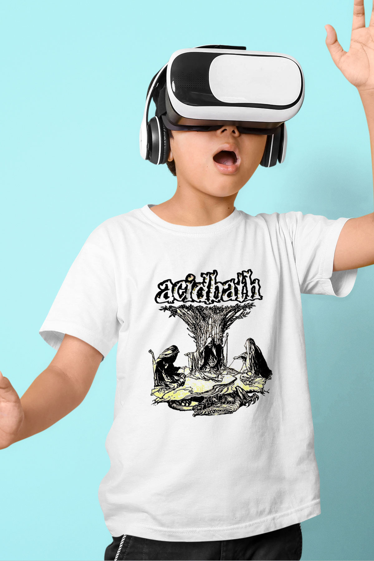 Acid Bath Baskılı Beyaz Unisex Beyaz Çocuk Tişört - Tshirt