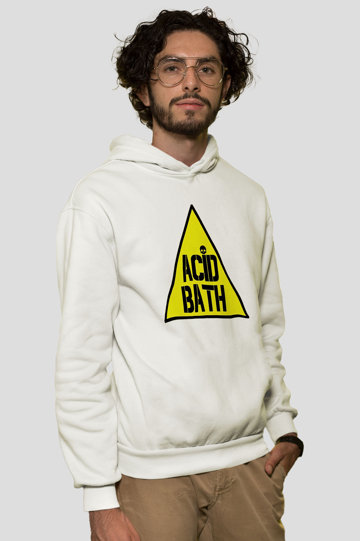 Acid Bath Baskılı Beyaz Unisex Kapüşonlu Sweatshirt