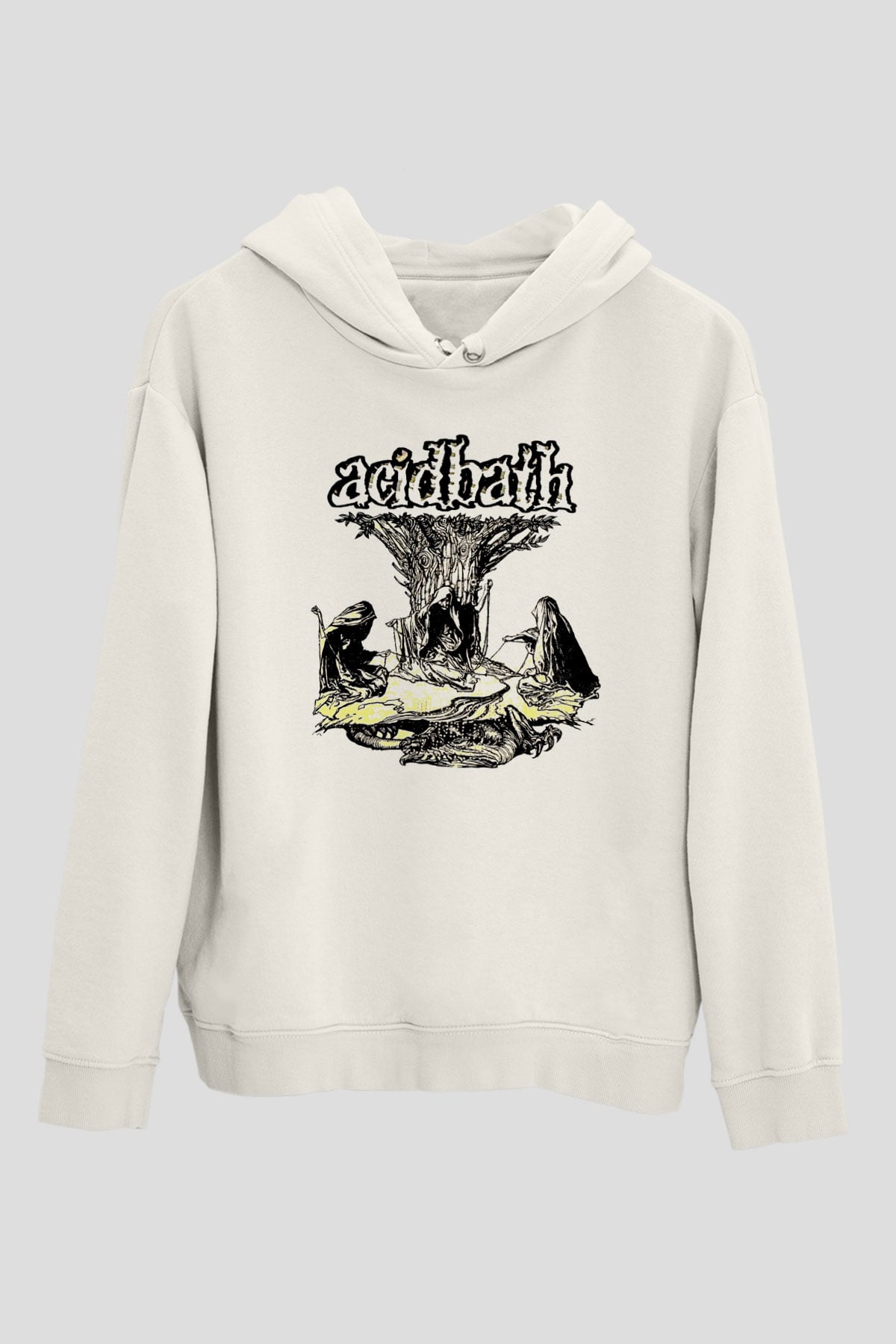 Acid Bath Baskılı Beyaz Unisex Kapüşonlu Sweatshirt