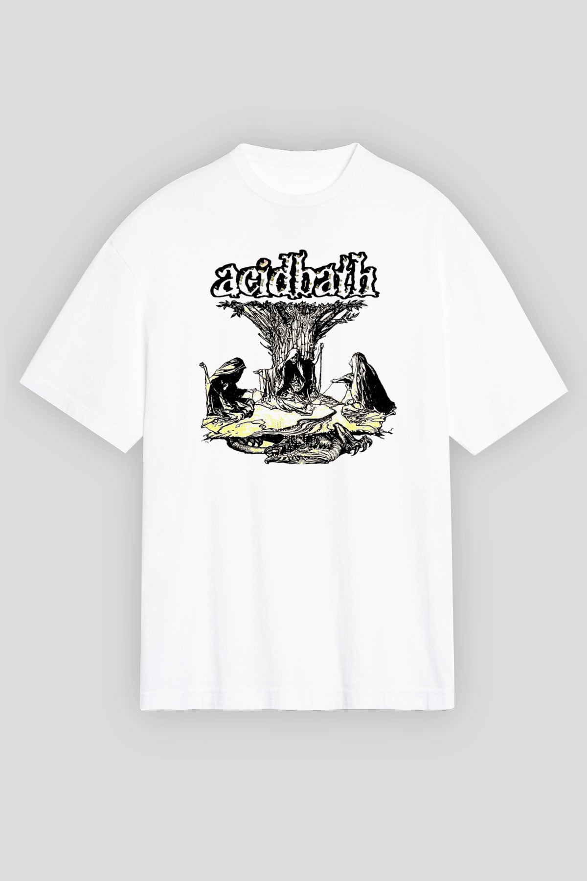 Acid Bath Baskılı Beyaz Unisex Oversize Tişört - Tshirt