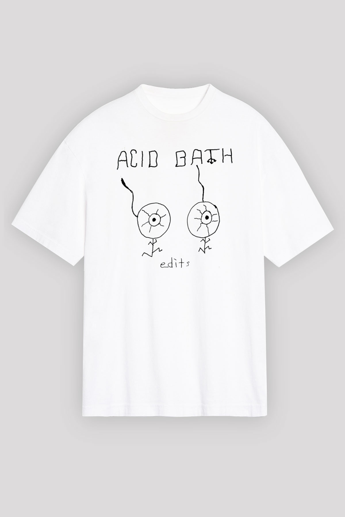 Acid Bath Baskılı Beyaz Unisex Oversize Tişört - Tshirt