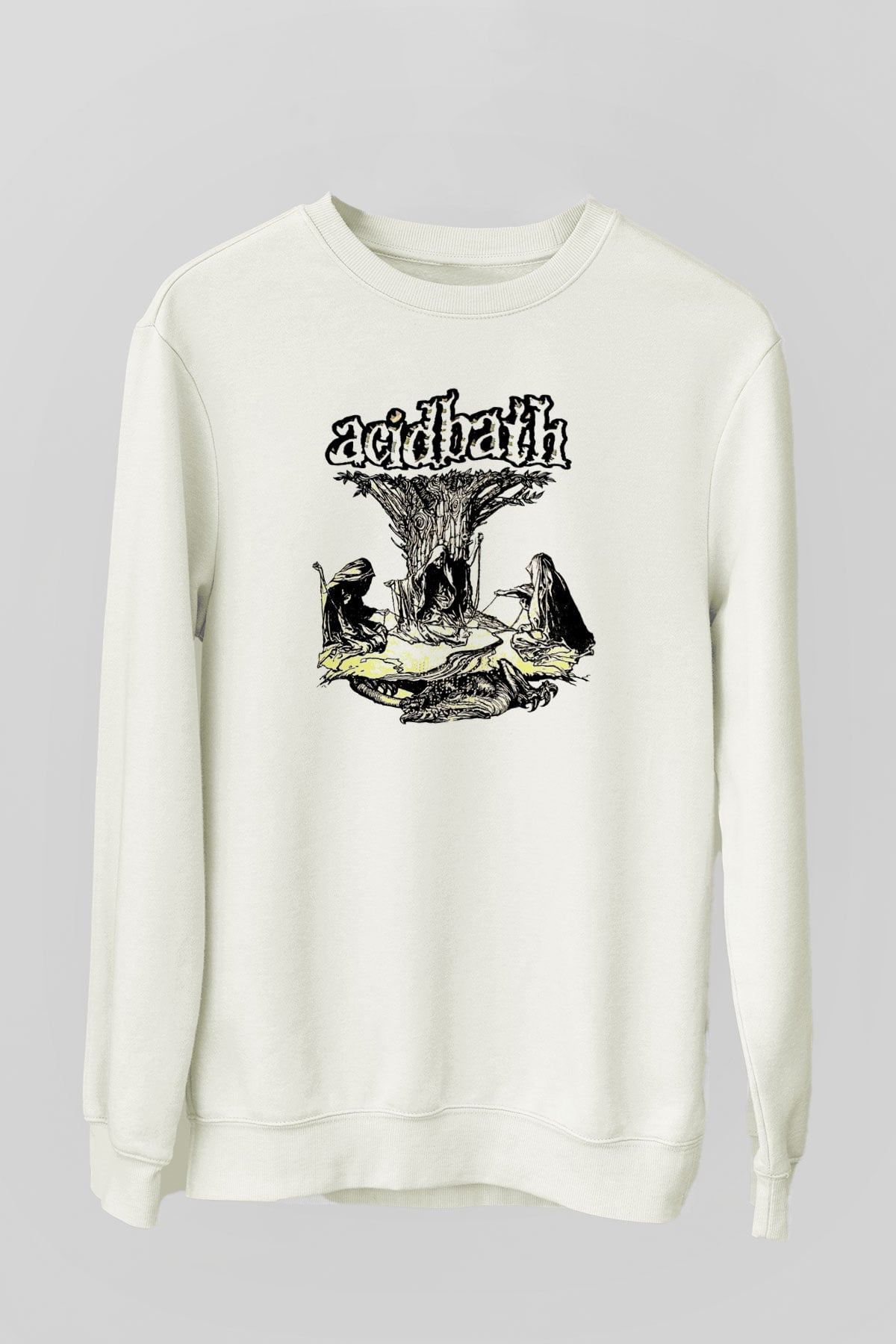 Acid Bath Baskılı Beyaz Unisex Sweatshirt