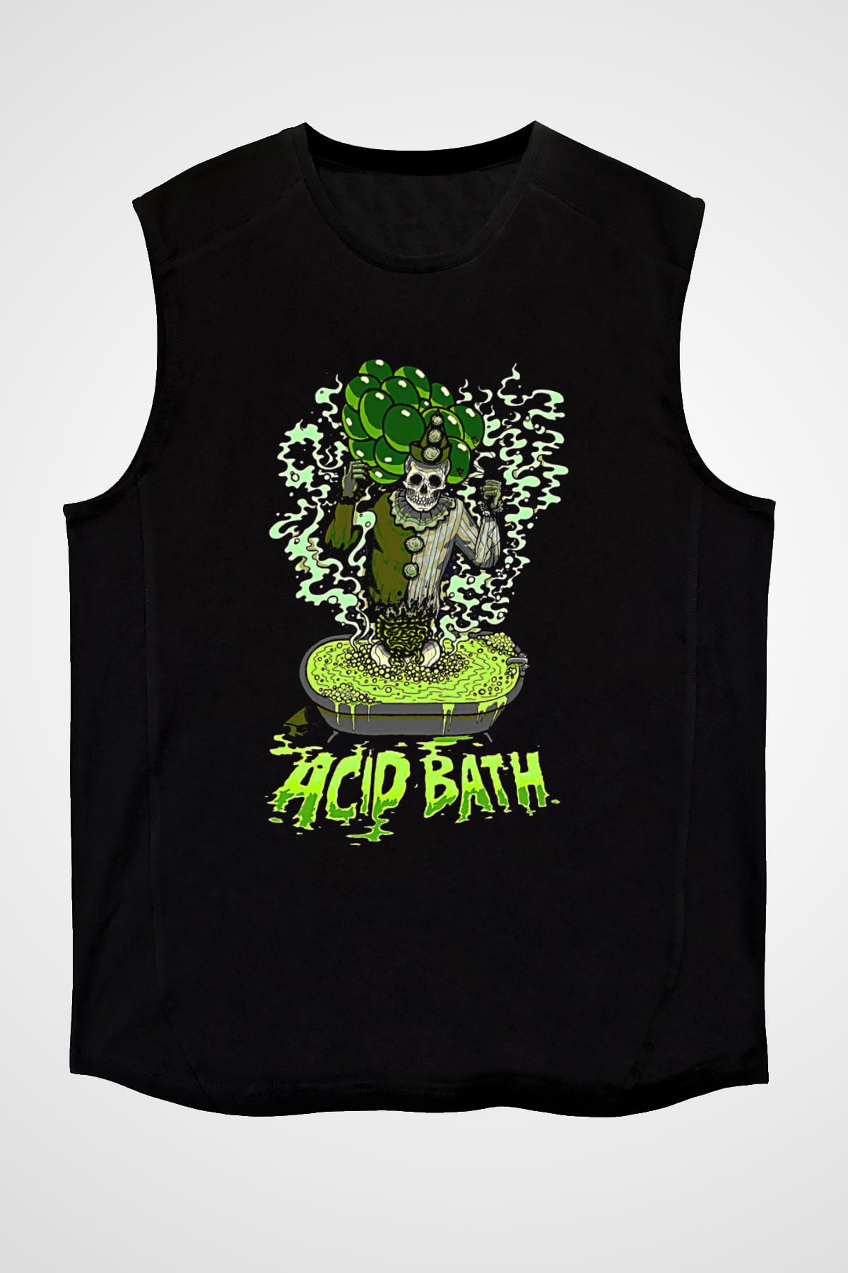 Acid Bath Baskılı Unisex Siyah Kolsuz Tişört - Tshirt