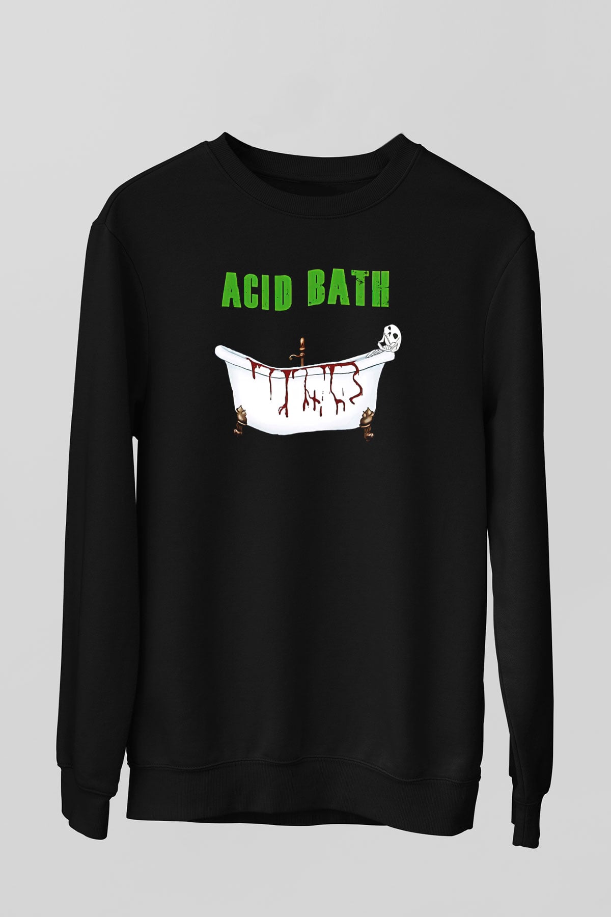 Acid Bath Baskılı Unisex Siyah Sweatshirt